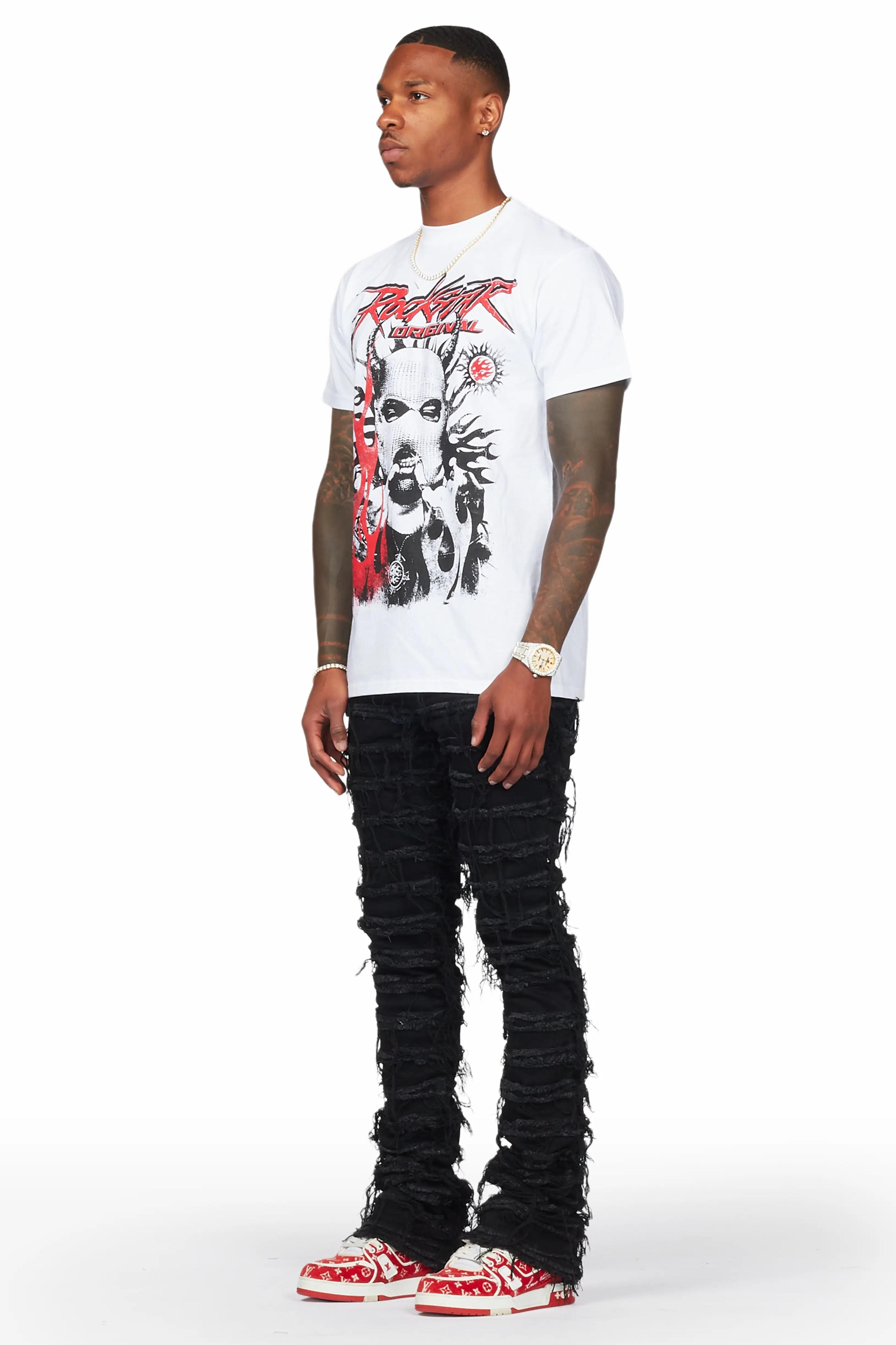 Alternate View 2 of Mercy White T-Shirt & Ayan Black Stacked Flare Jean