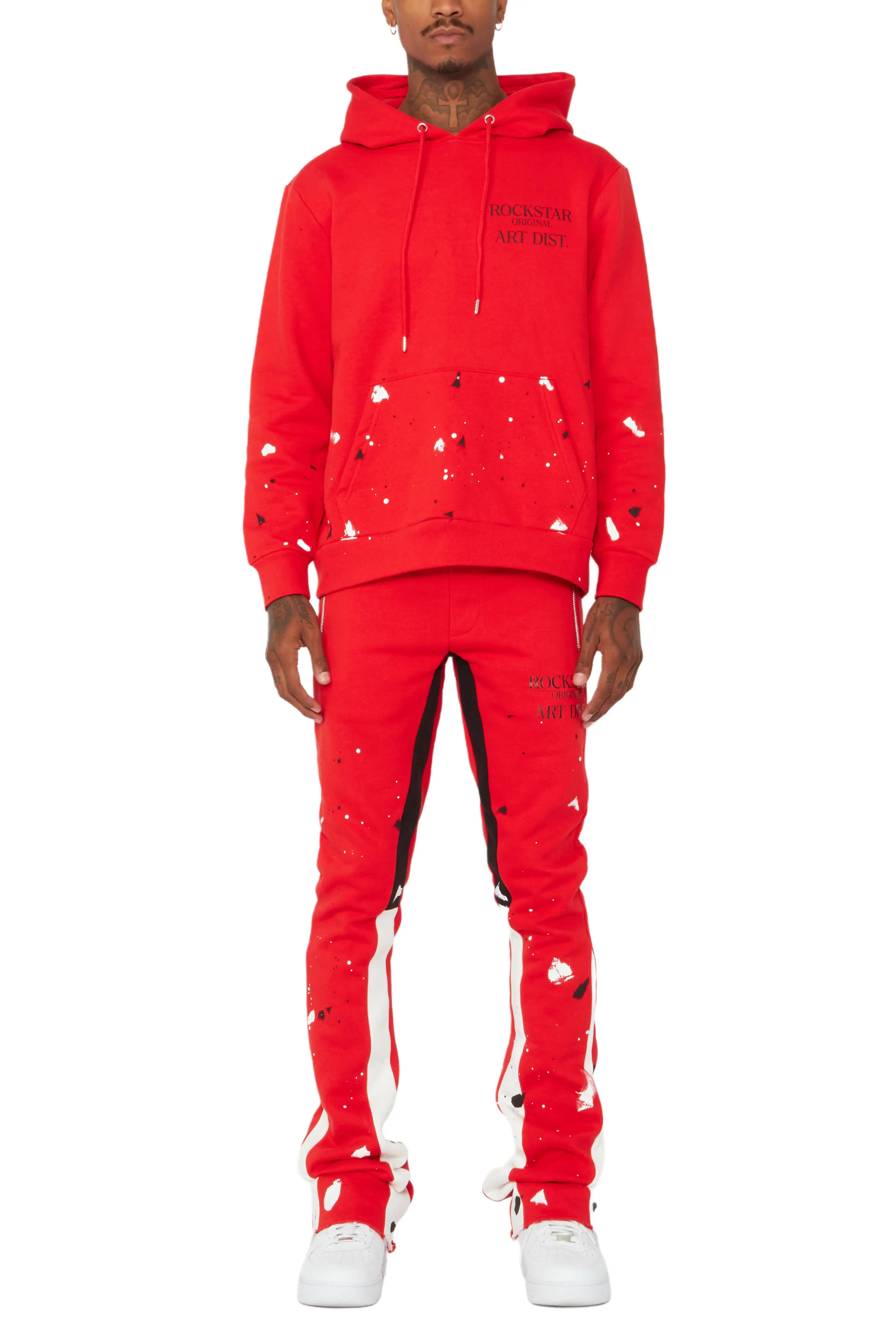 Alternate View 7 of Jaco Red Hoodie Stacked Flare Pant Track Set
