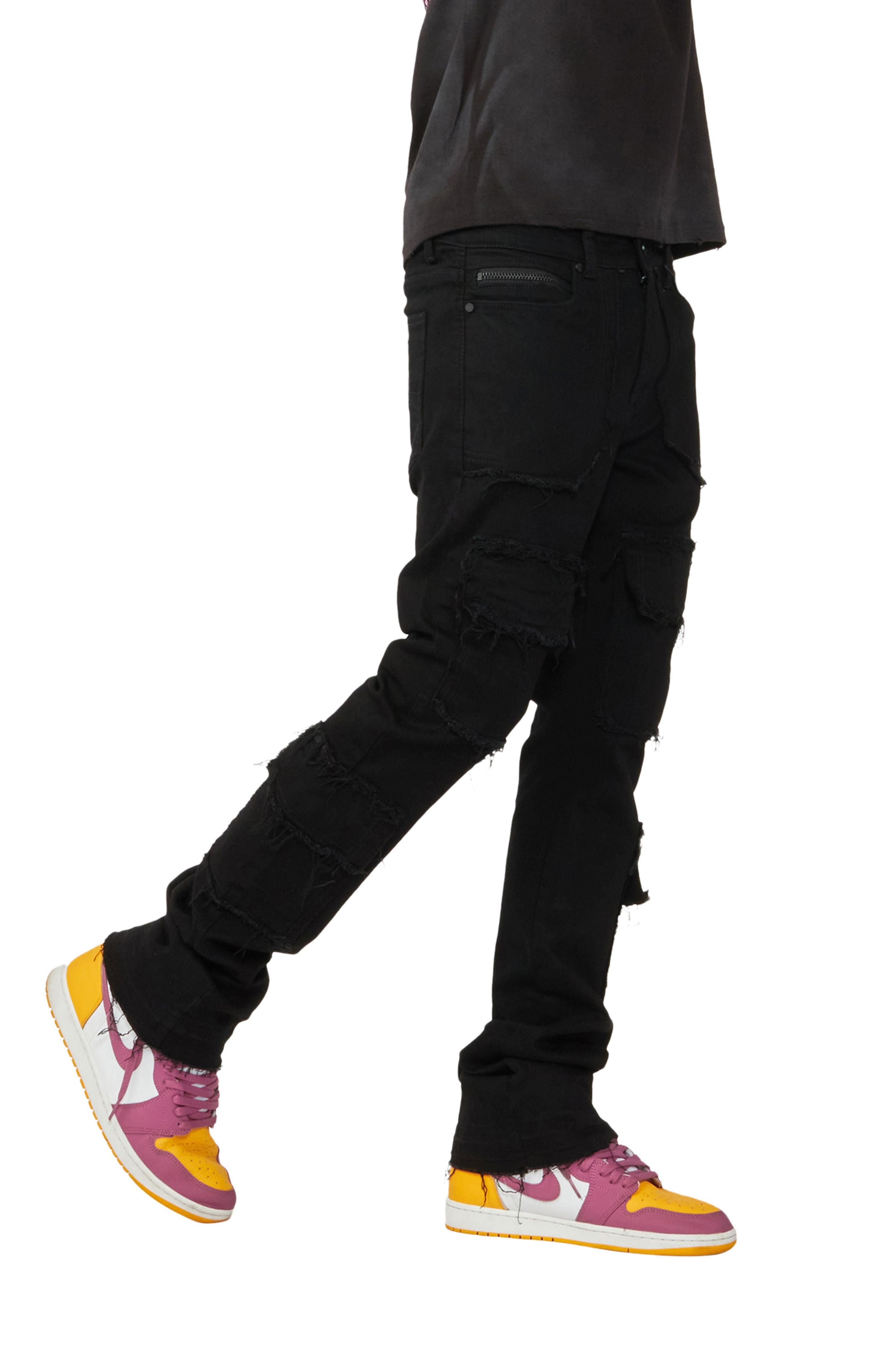 Alternate View 12 of Tyrell Black Stacked Flare Cargo Jean