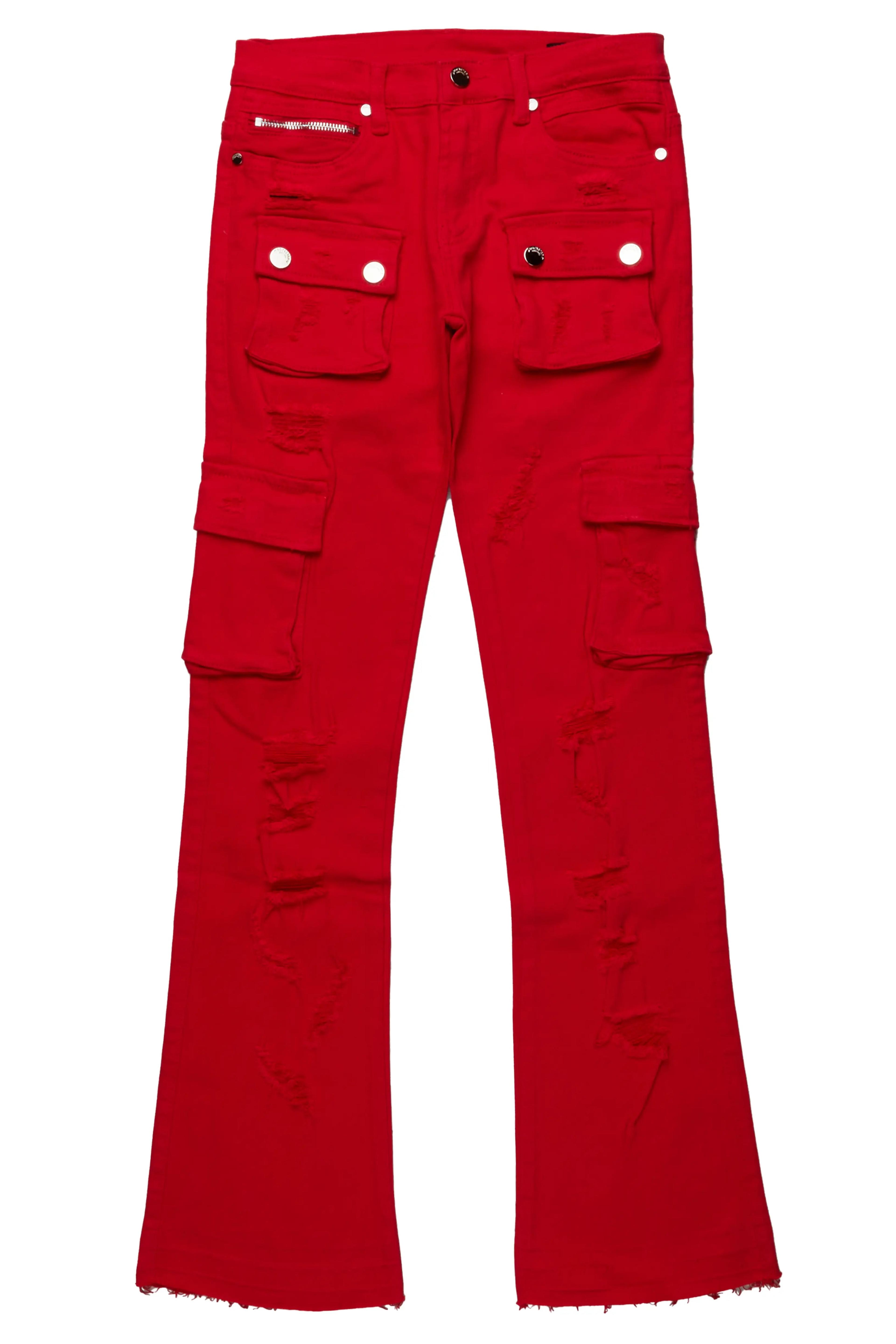 Alternate View 3 of Zaire Red Cargo Super Stacked Flare Jean