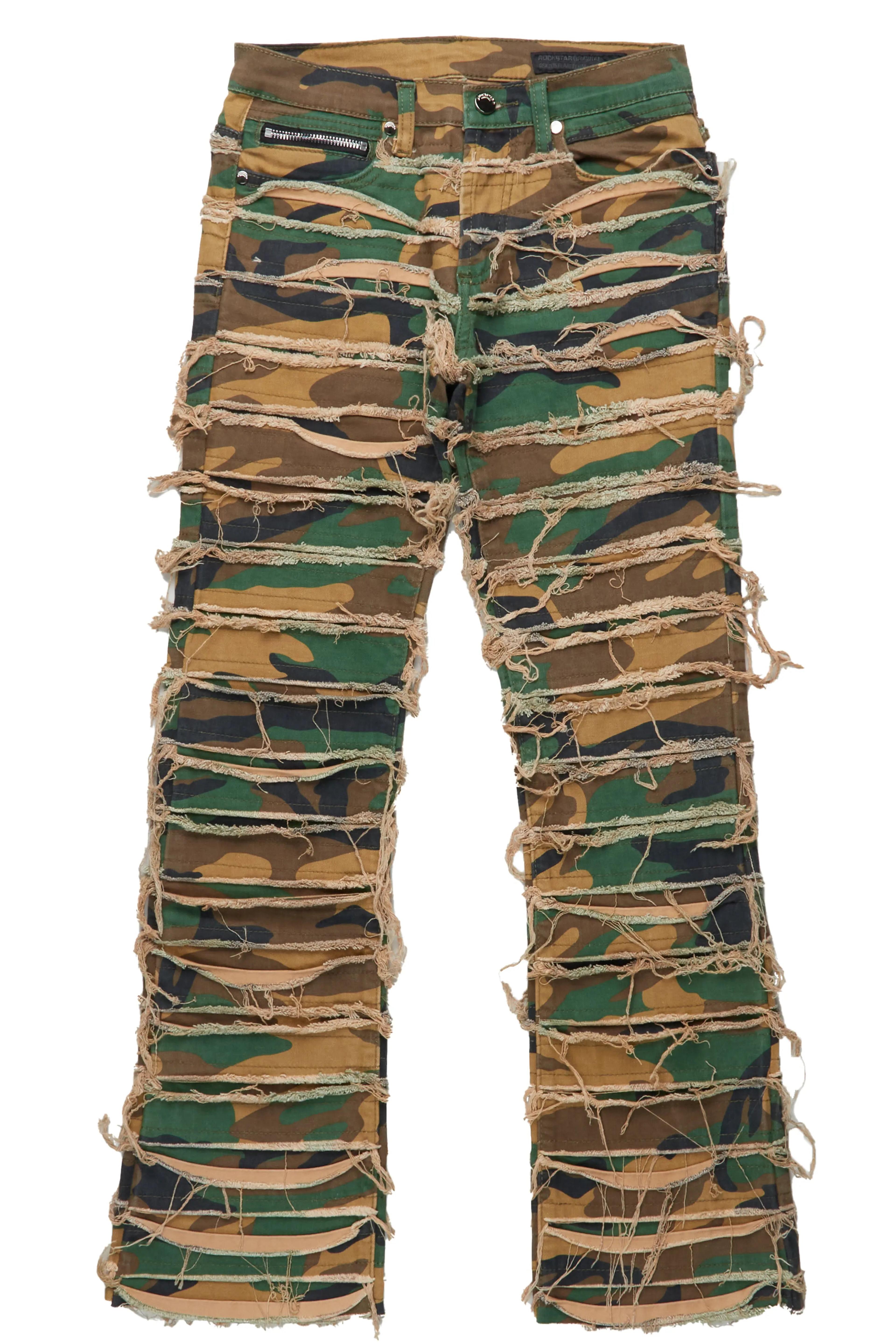 Alternate View 6 of Cassius Faded Camo Stacked Flare Jean
