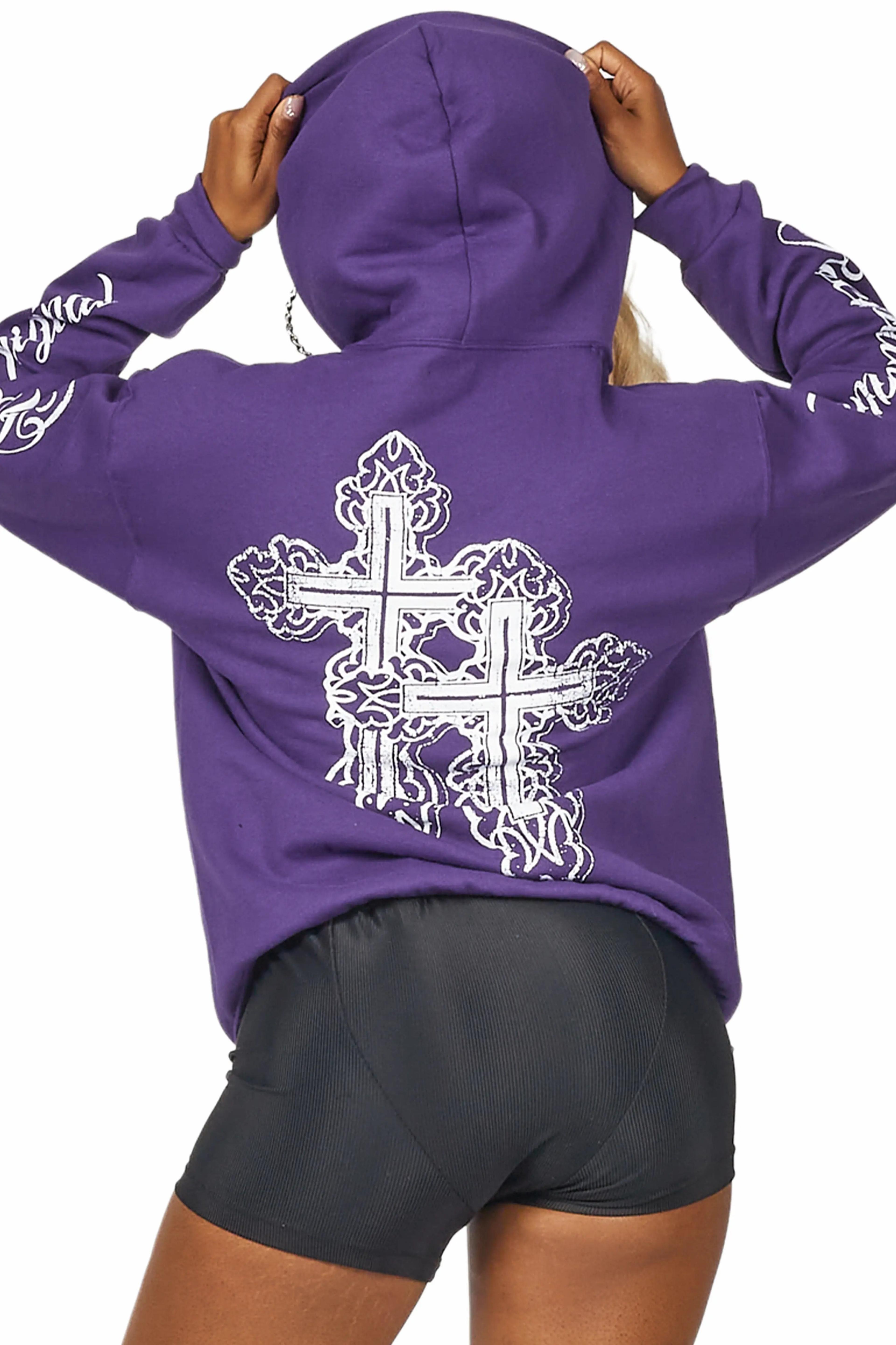 Alternate View 1 of Tionnie Purple Oversized Hoodie