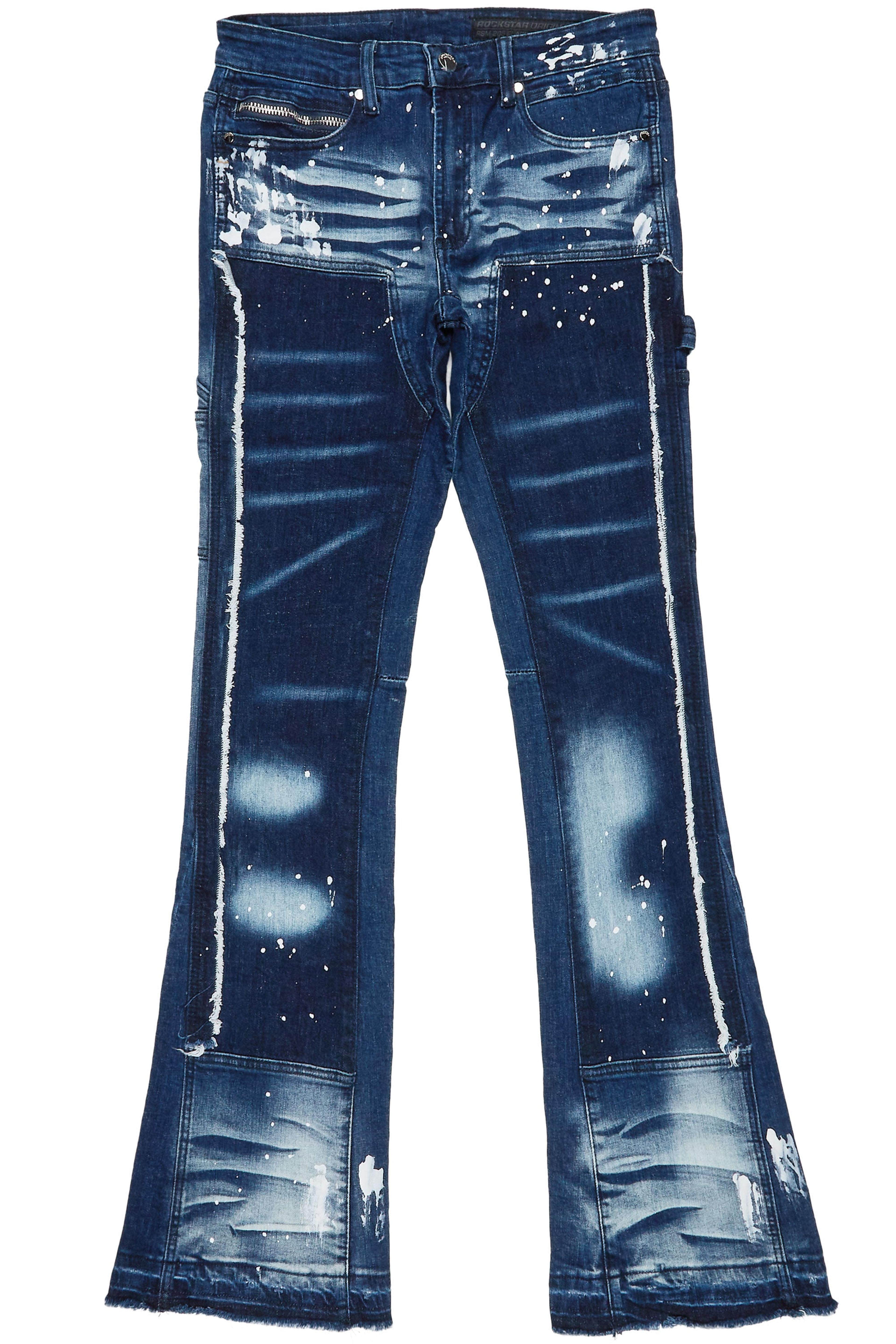 Alternate View 1 of Carson Dark Blue Stacked Flare Jean