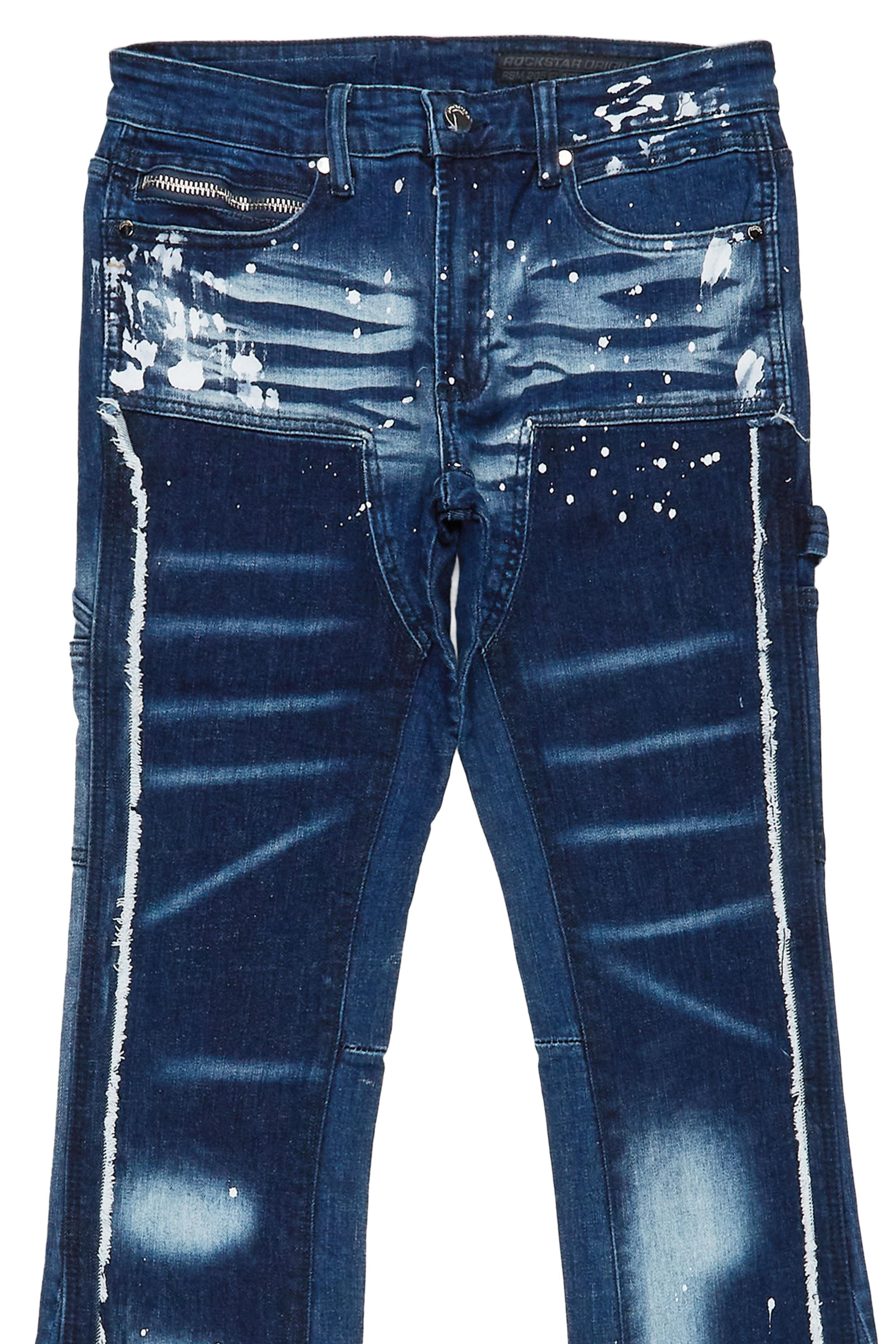 Alternate View 6 of Carson Dark Blue Stacked Flare Jean