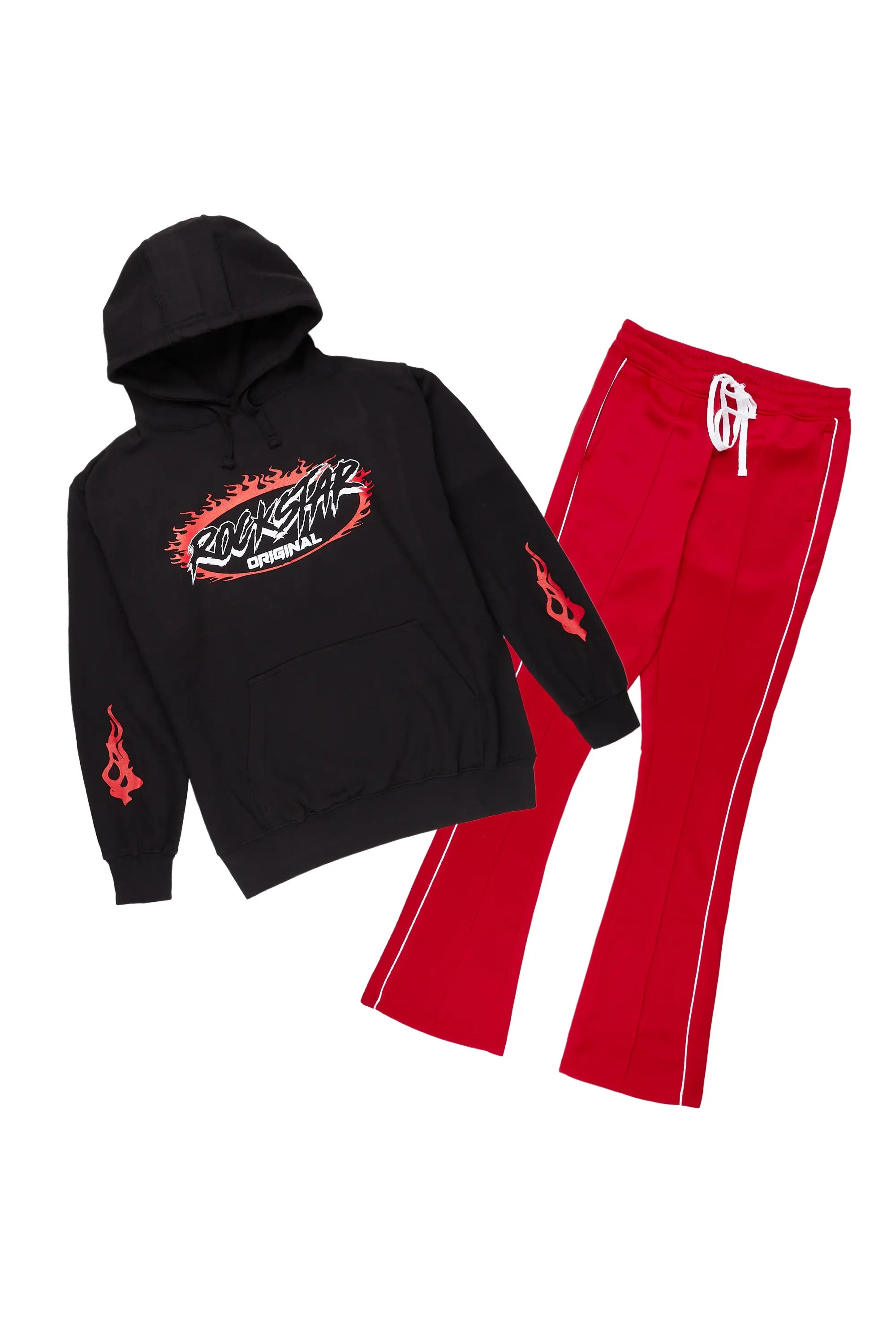 Alternate View 1 of Draven Black/Red Graphic Hoodie Track Set