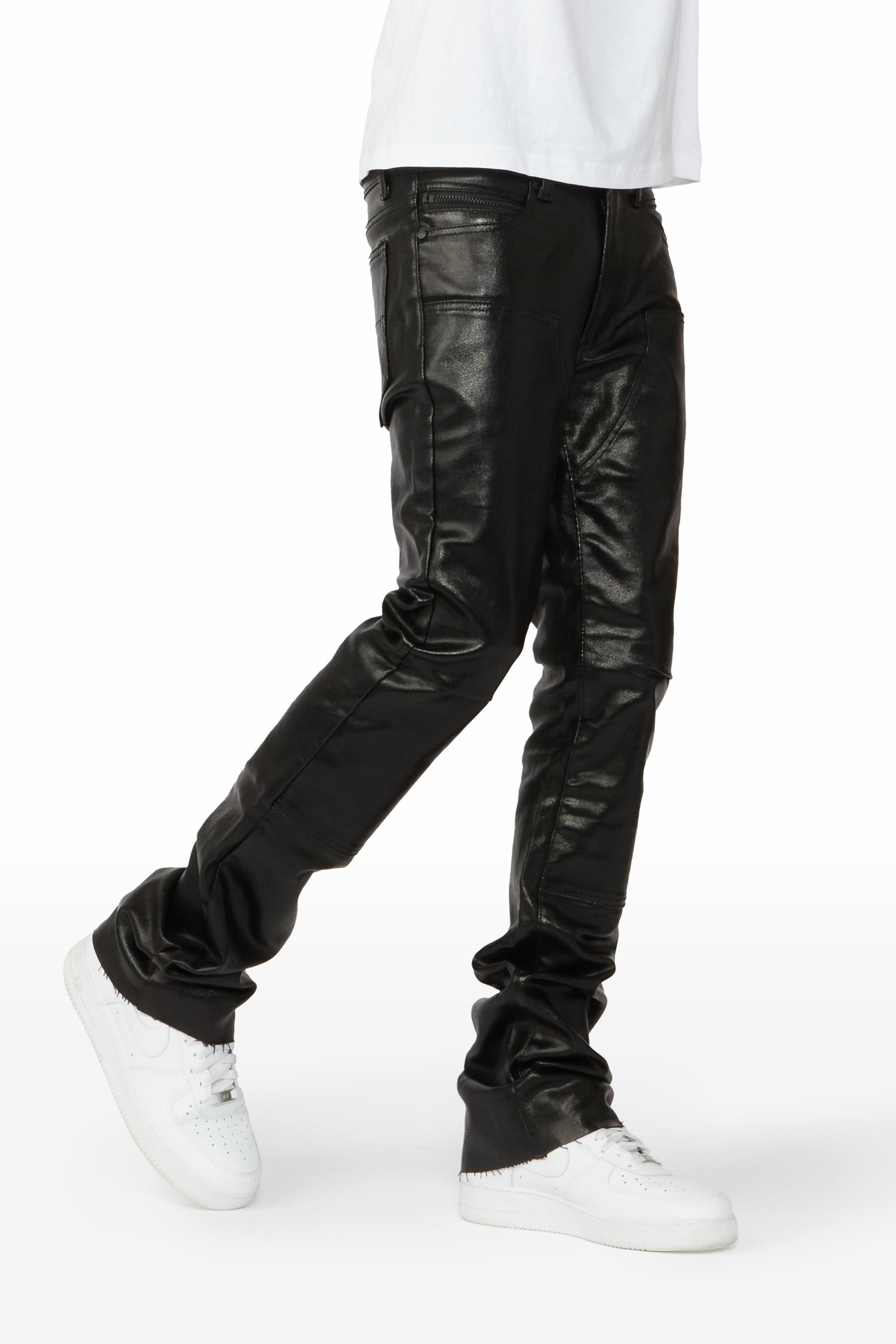 Quartz Black Leather Stacked Flare Jean