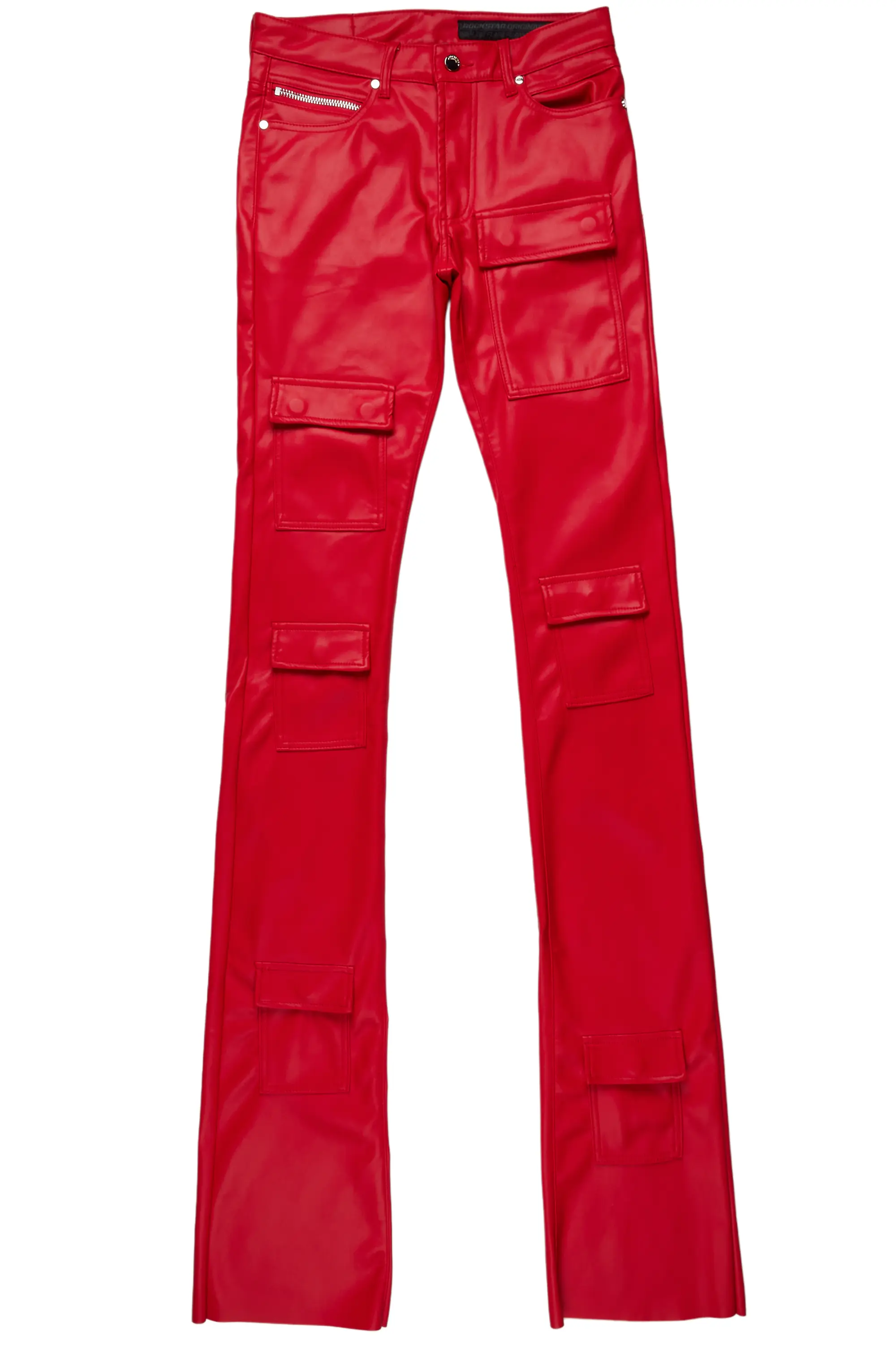 Alternate View 5 of Petrus Red Faux Leather Super Stacked Flare Jean