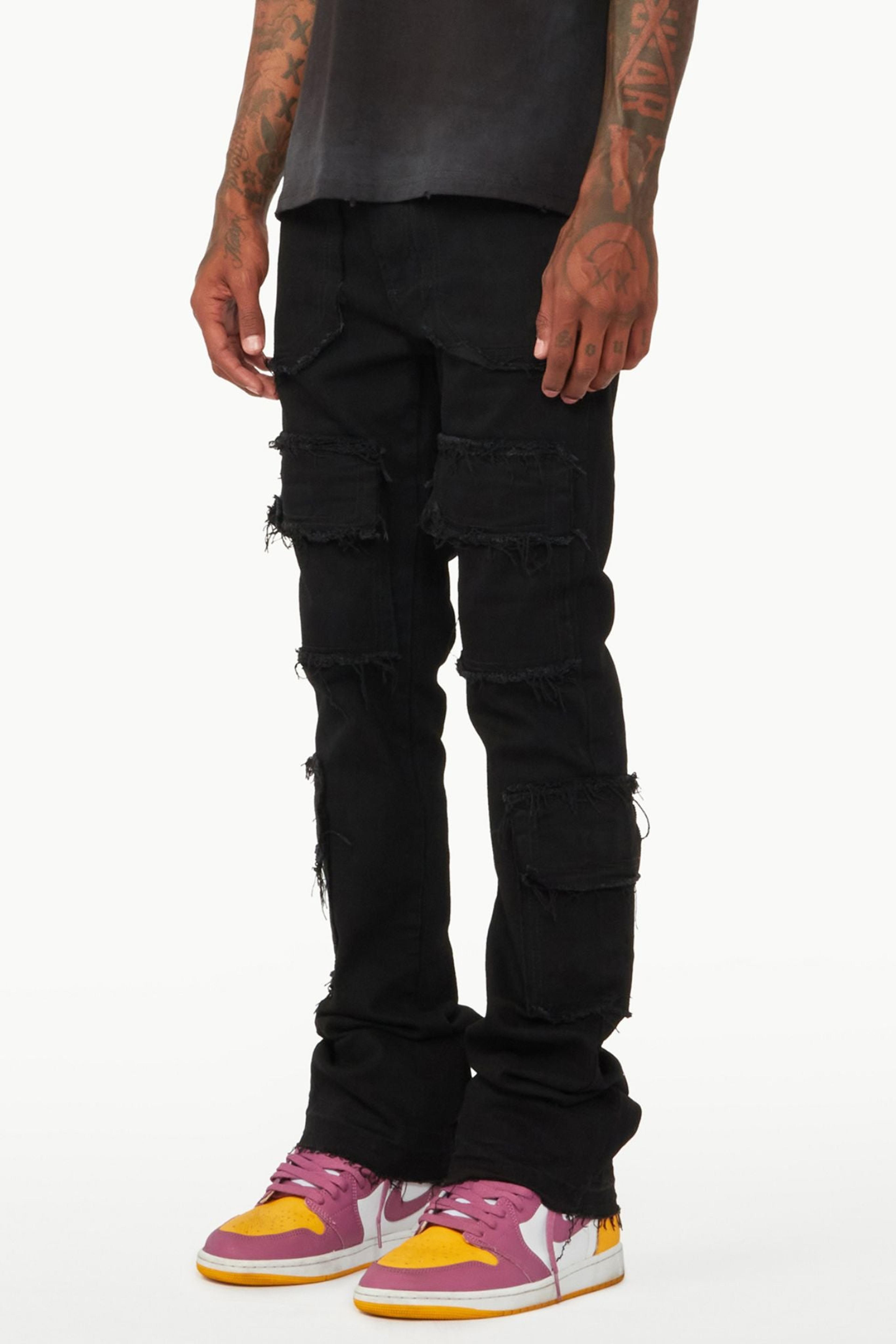 Tyrell Black Stacked Flare Cargo Jean