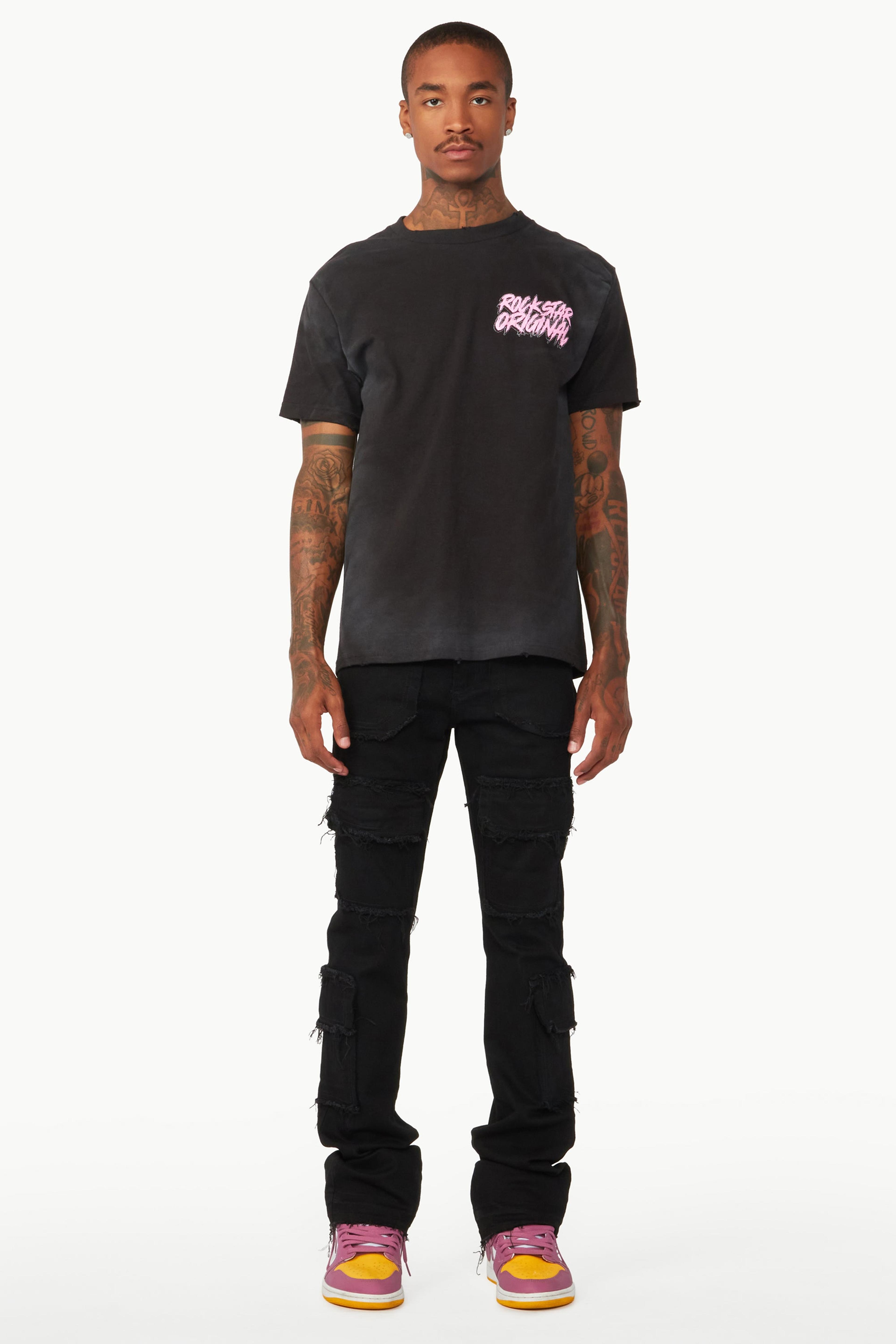 Alternate View 1 of Tyrell Black Stacked Flare Cargo Jean