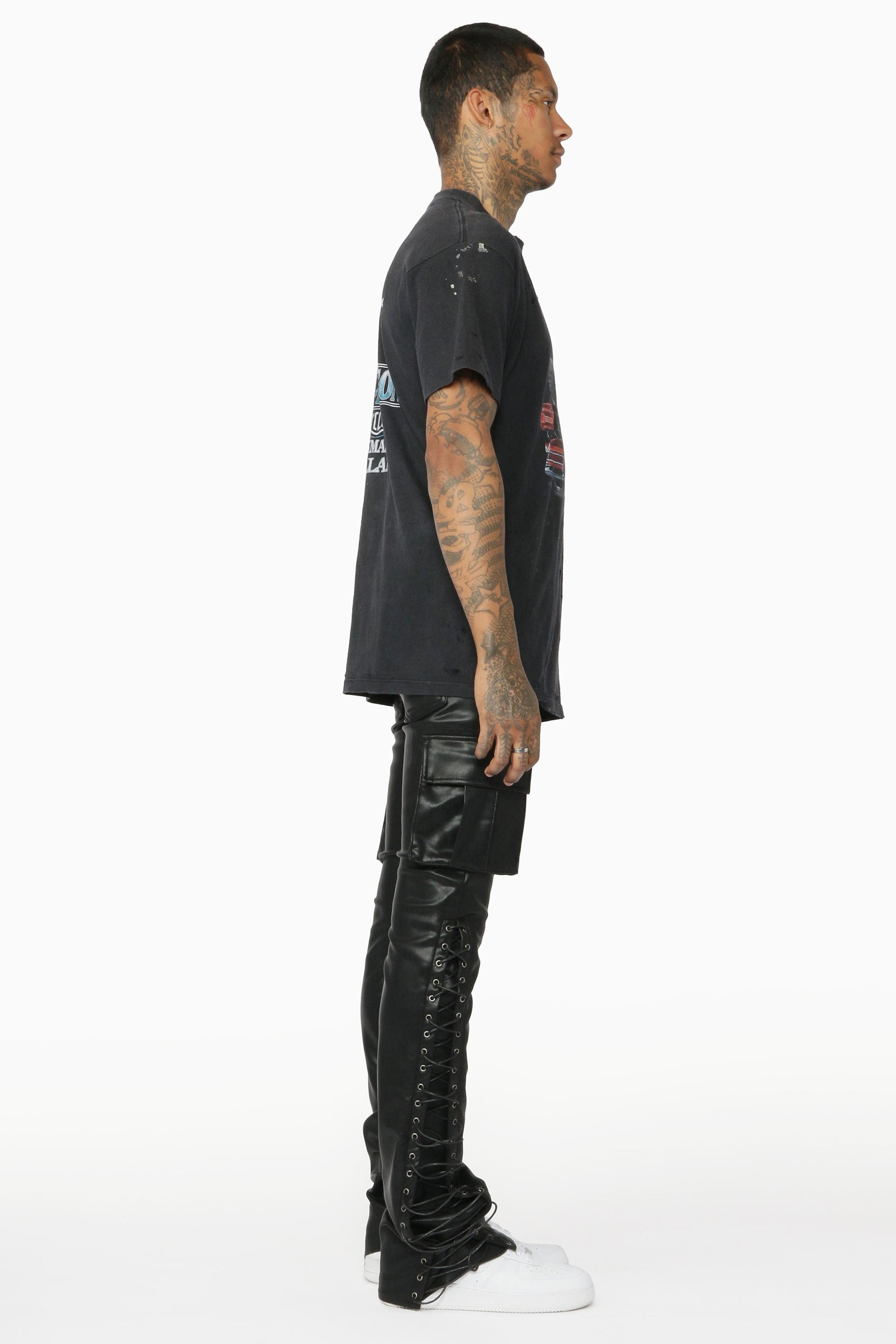 Alternate View 6 of Honor Black Faux Leather Stacked Flare Jean