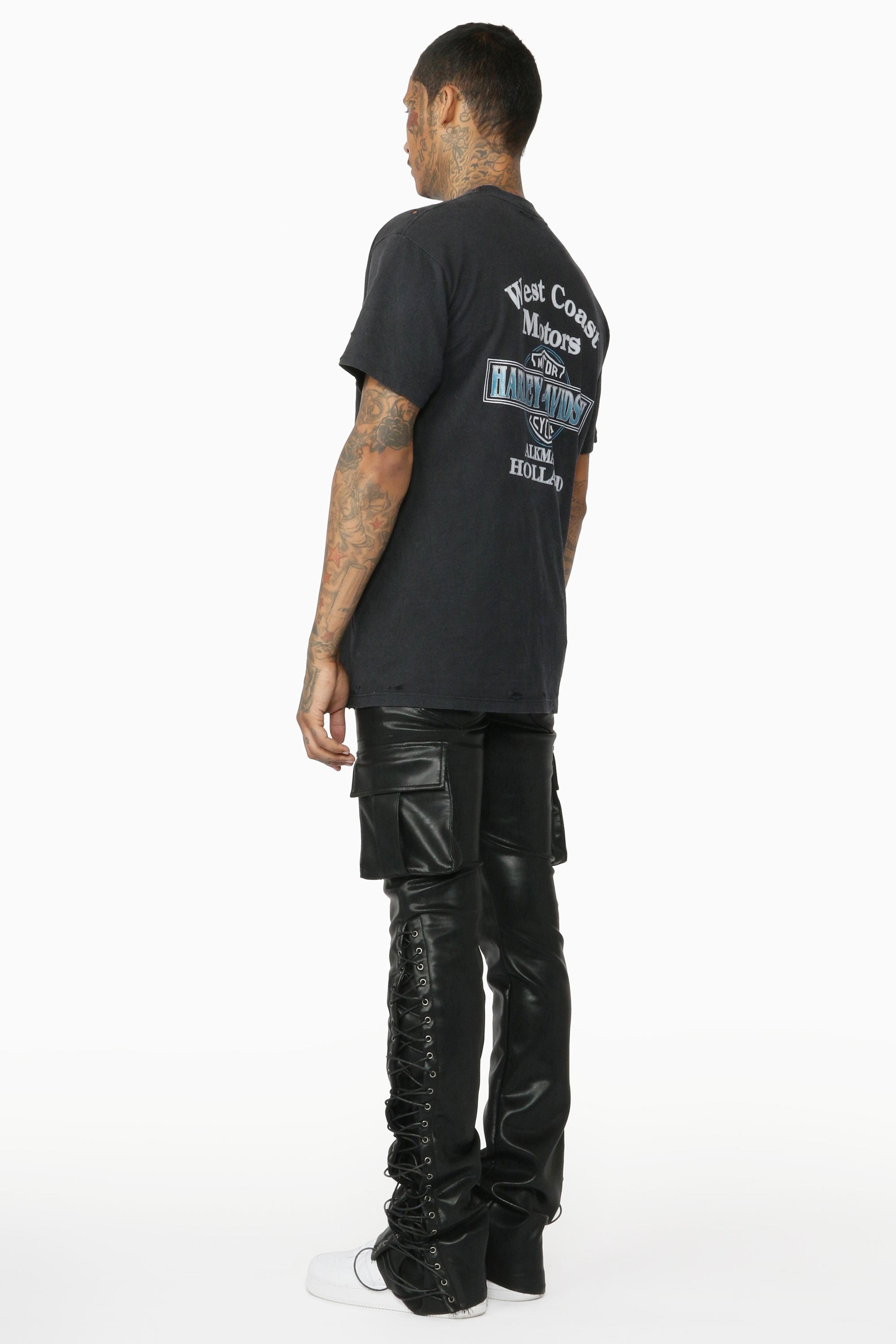 Alternate View 7 of Honor Black Faux Leather Stacked Flare Jean
