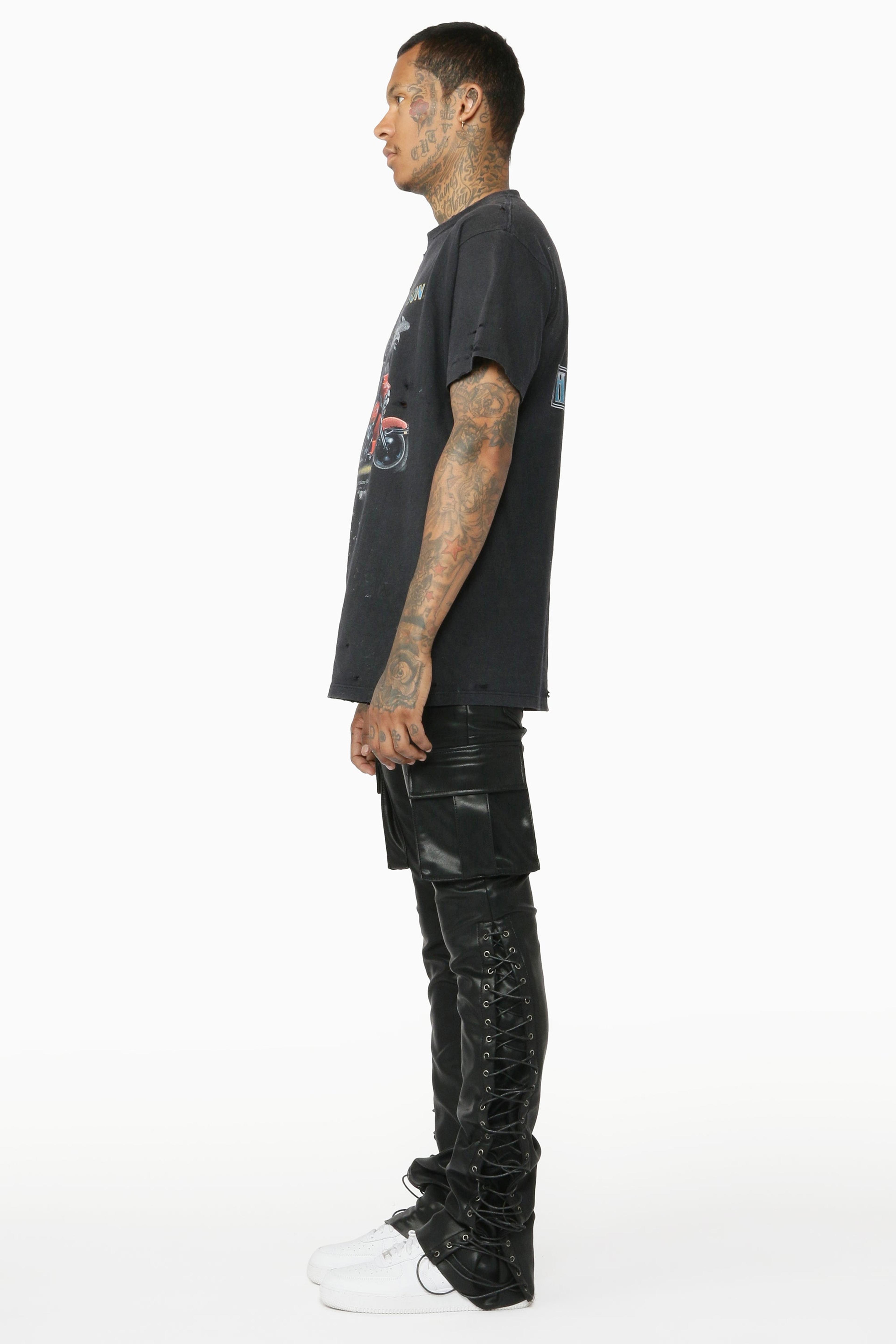 Alternate View 5 of Honor Black Faux Leather Stacked Flare Jean