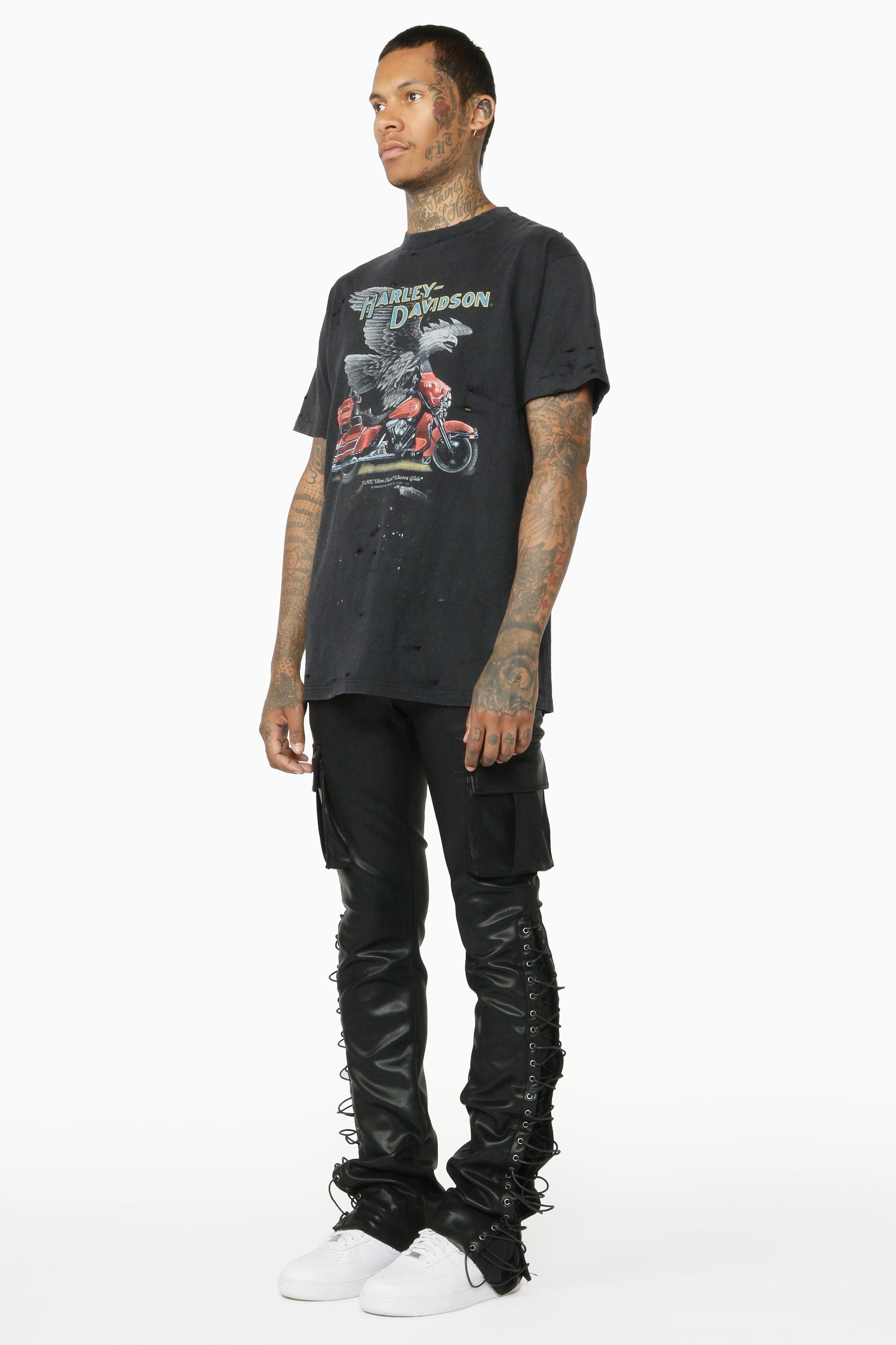Alternate View 3 of Honor Black Faux Leather Stacked Flare Jean