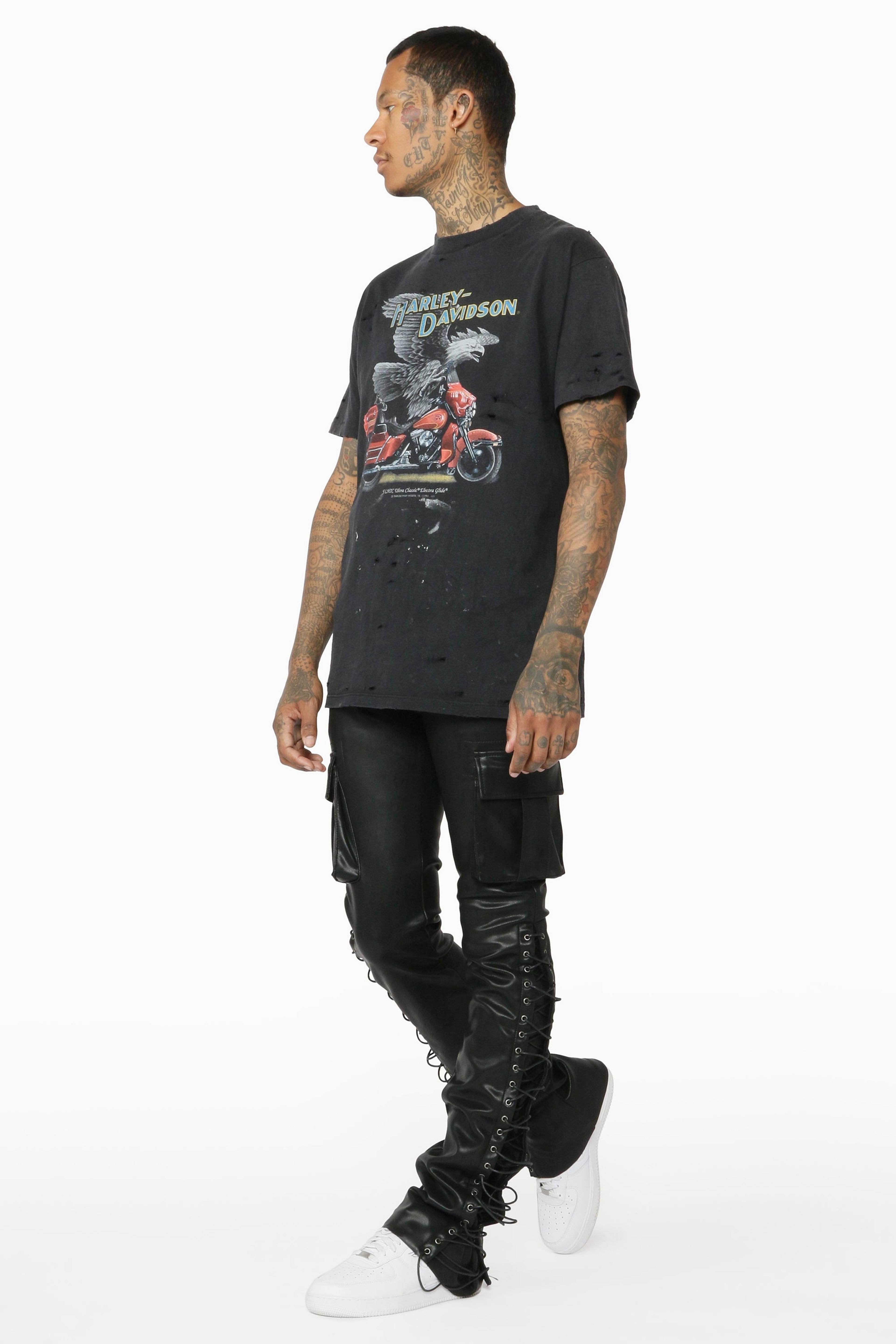 Alternate View 10 of Honor Black Faux Leather Stacked Flare Jean
