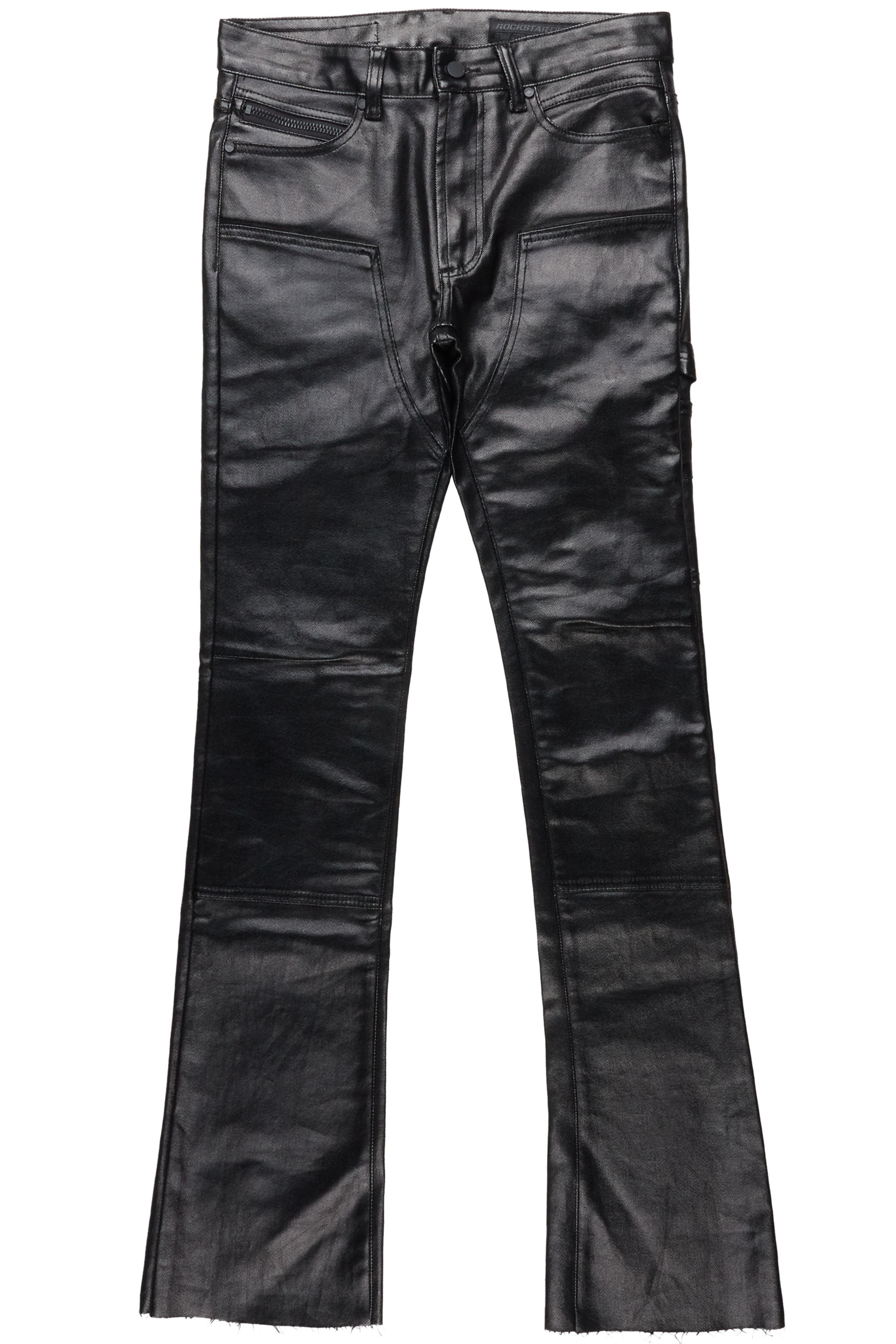 Alternate View 1 of Quartz Black Leather Stacked Flare Jean