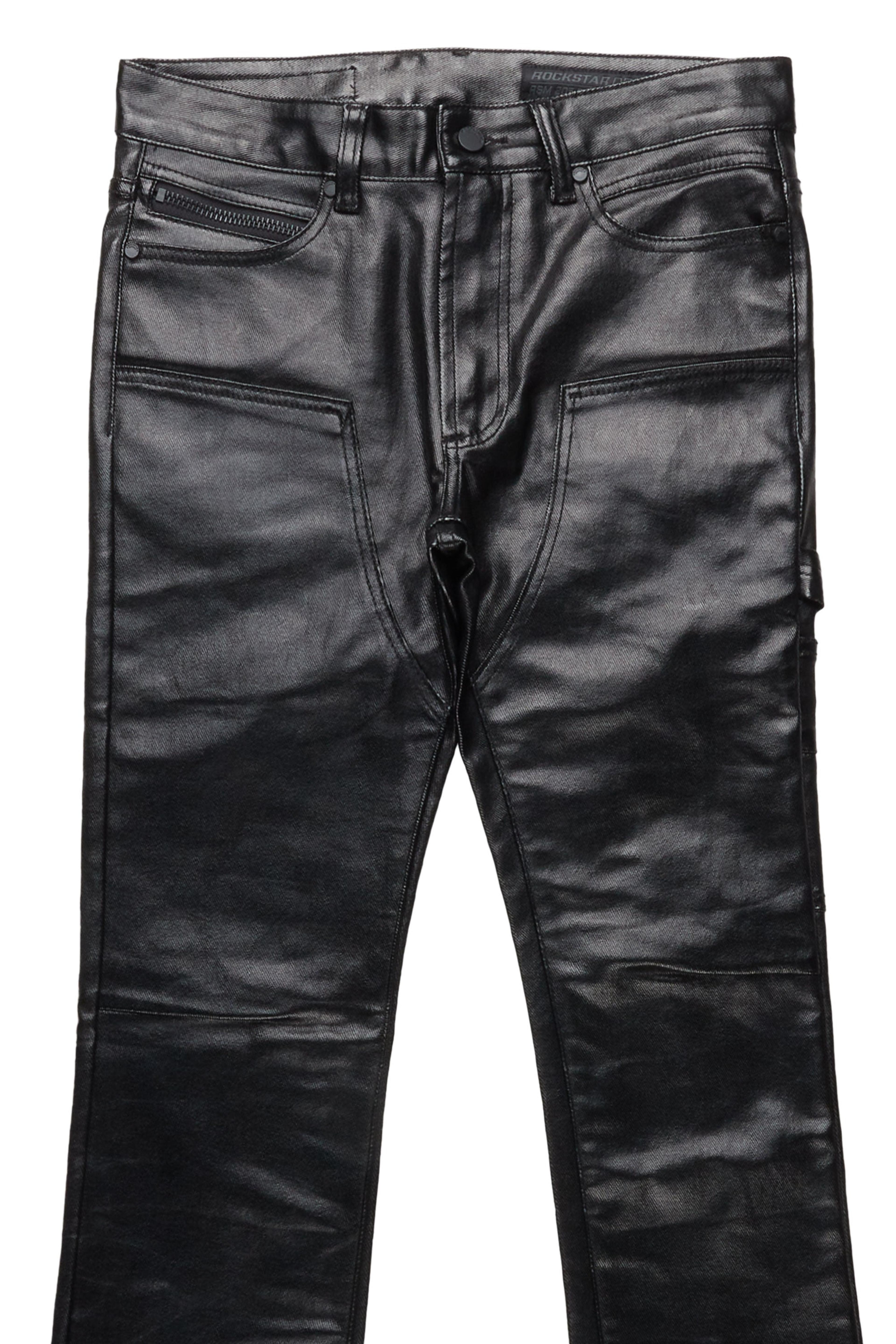 Alternate View 6 of Quartz Black Leather Stacked Flare Jean