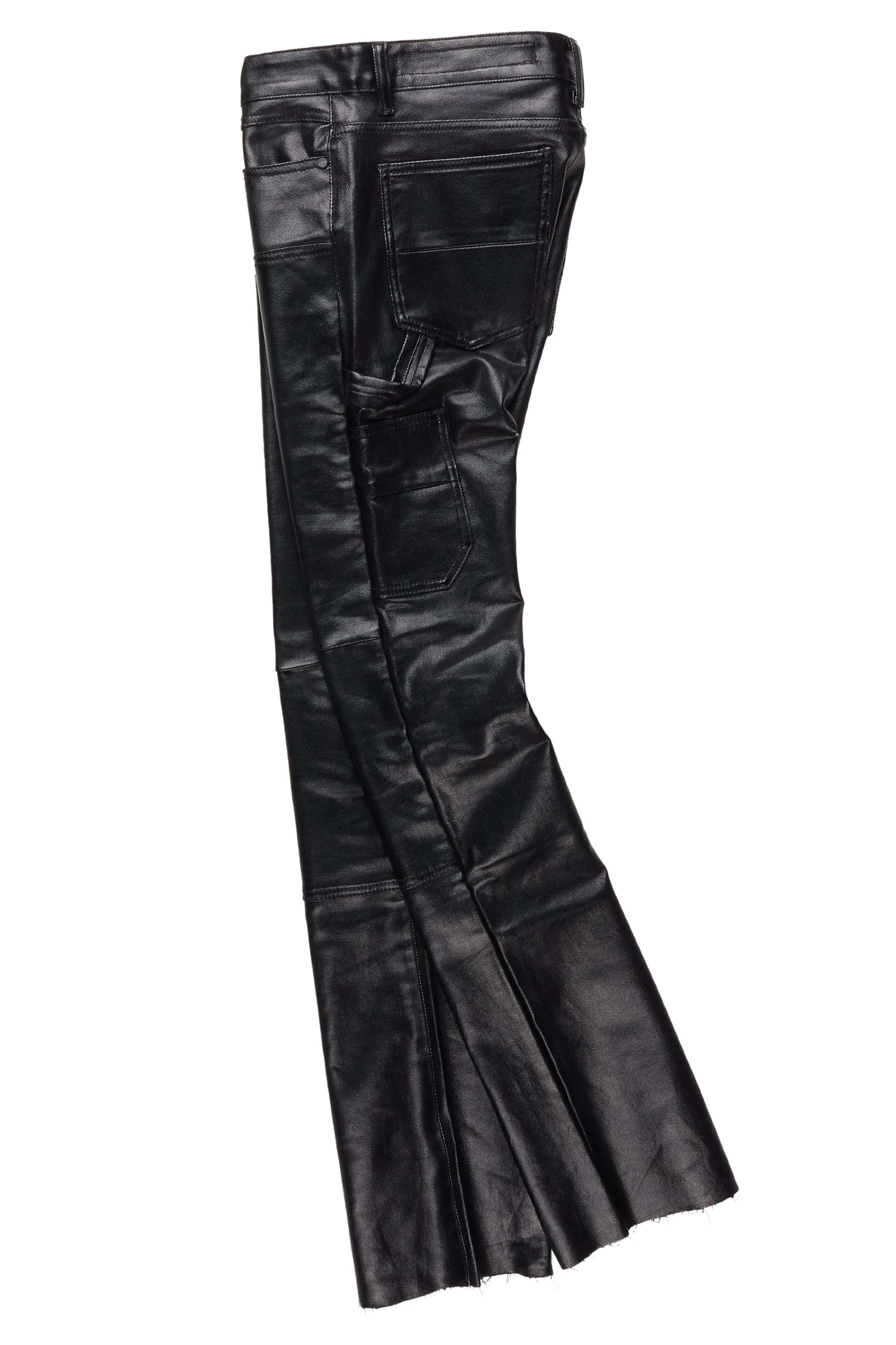 Alternate View 7 of Quartz Black Leather Stacked Flare Jean