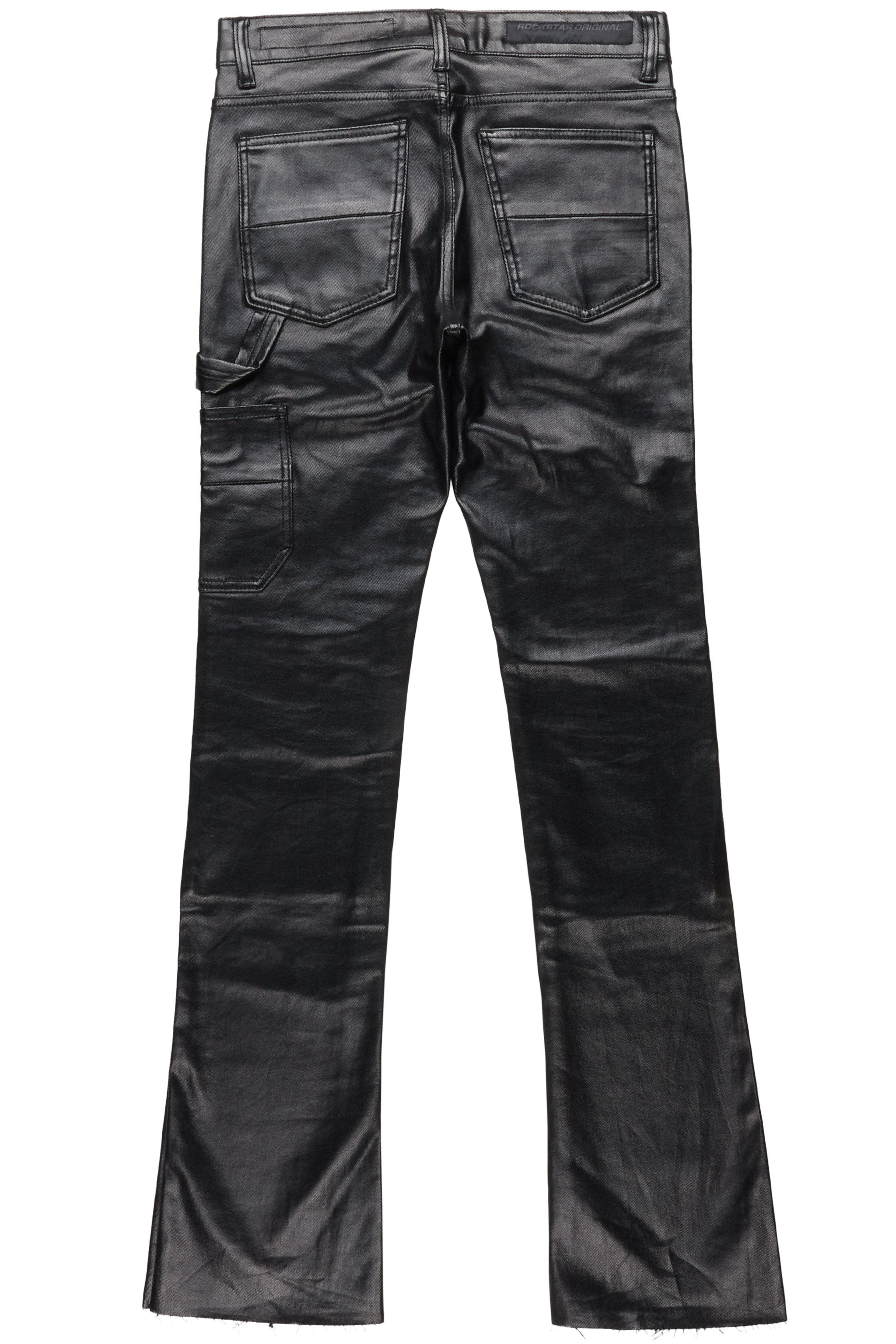 Alternate View 8 of Quartz Black Leather Stacked Flare Jean