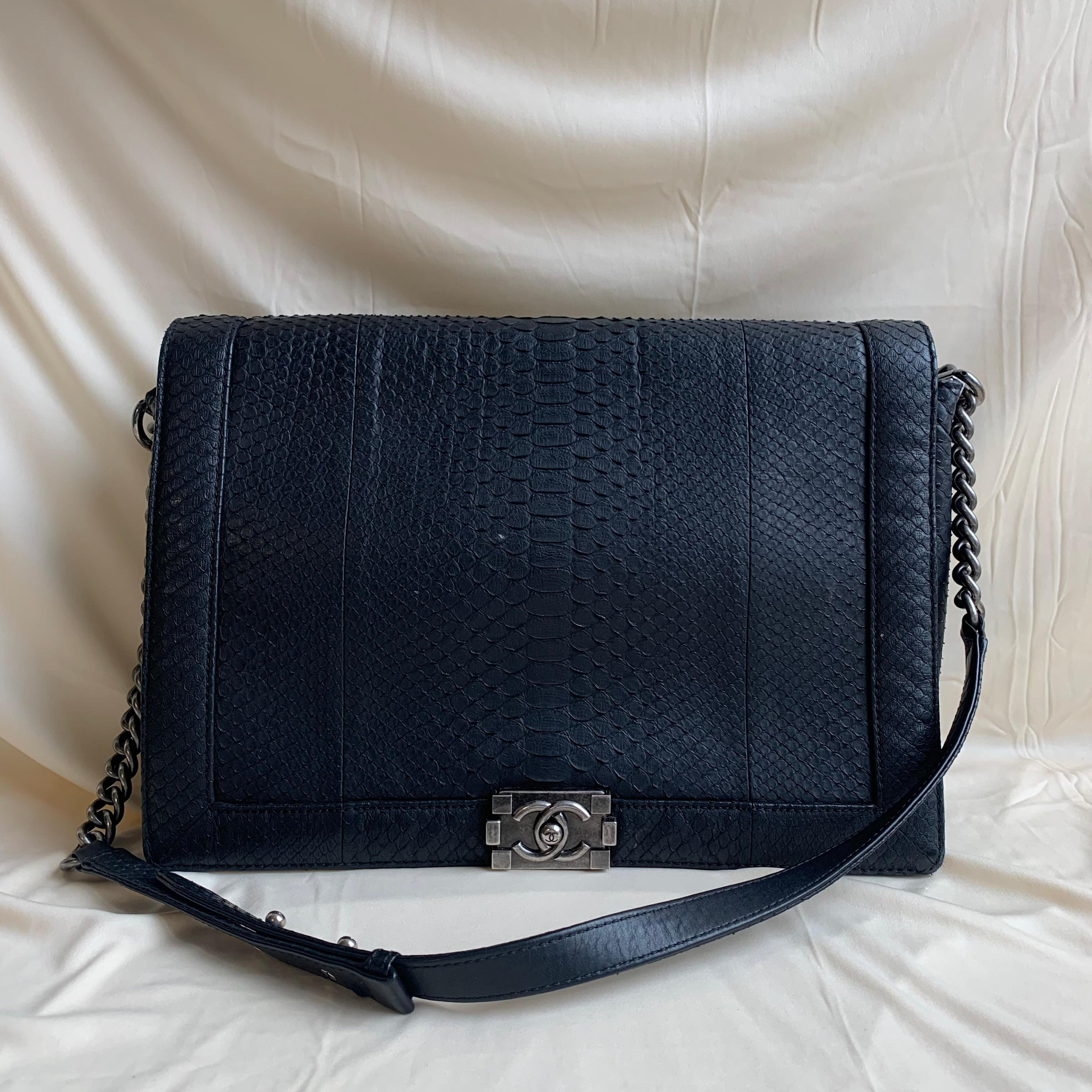Chanel Boy Classic Flap Bag CC Matte Python Skin Leather Sku# 44