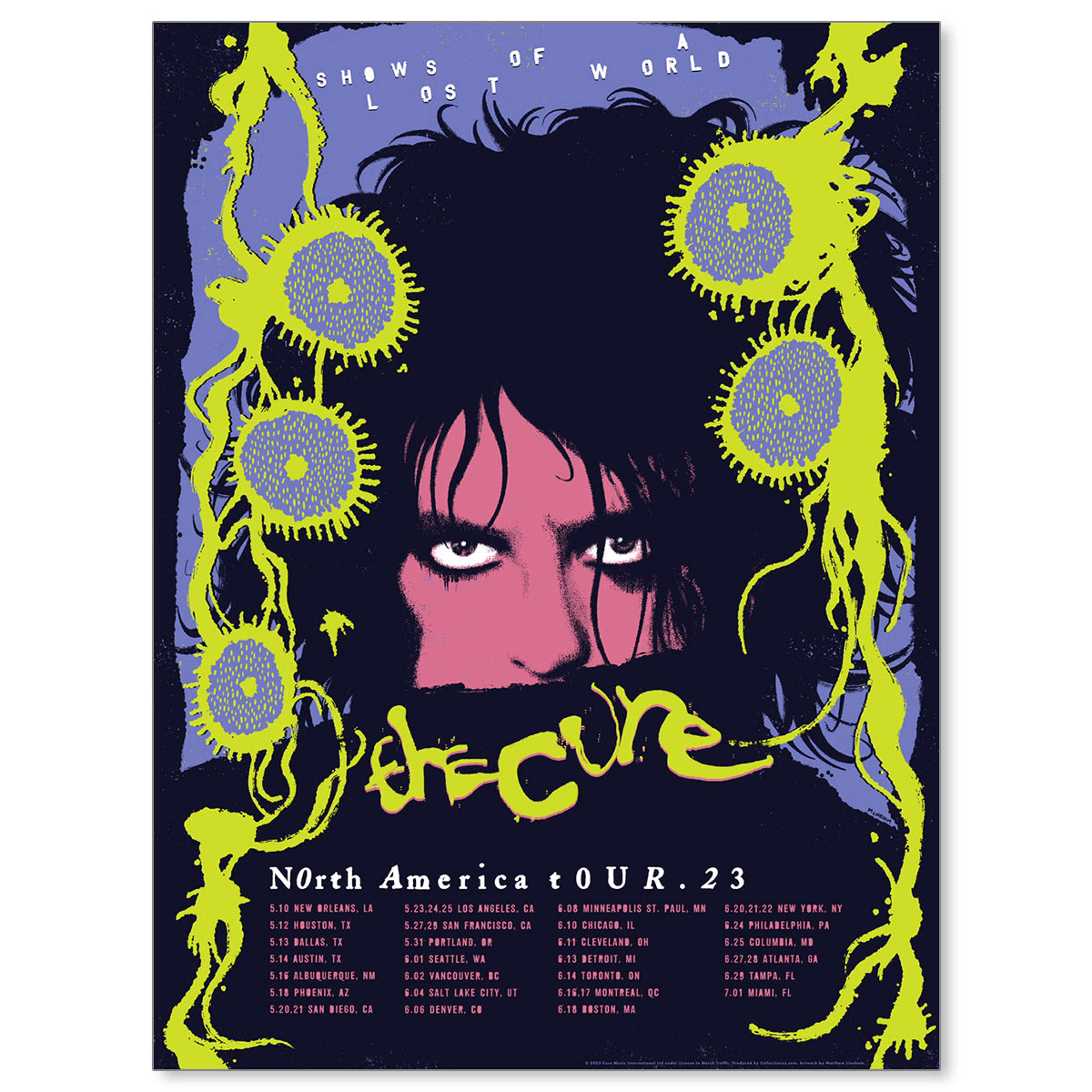 The Cure Shows of a Lost World Tour 2023 Poster (Moody Blue/Lemo