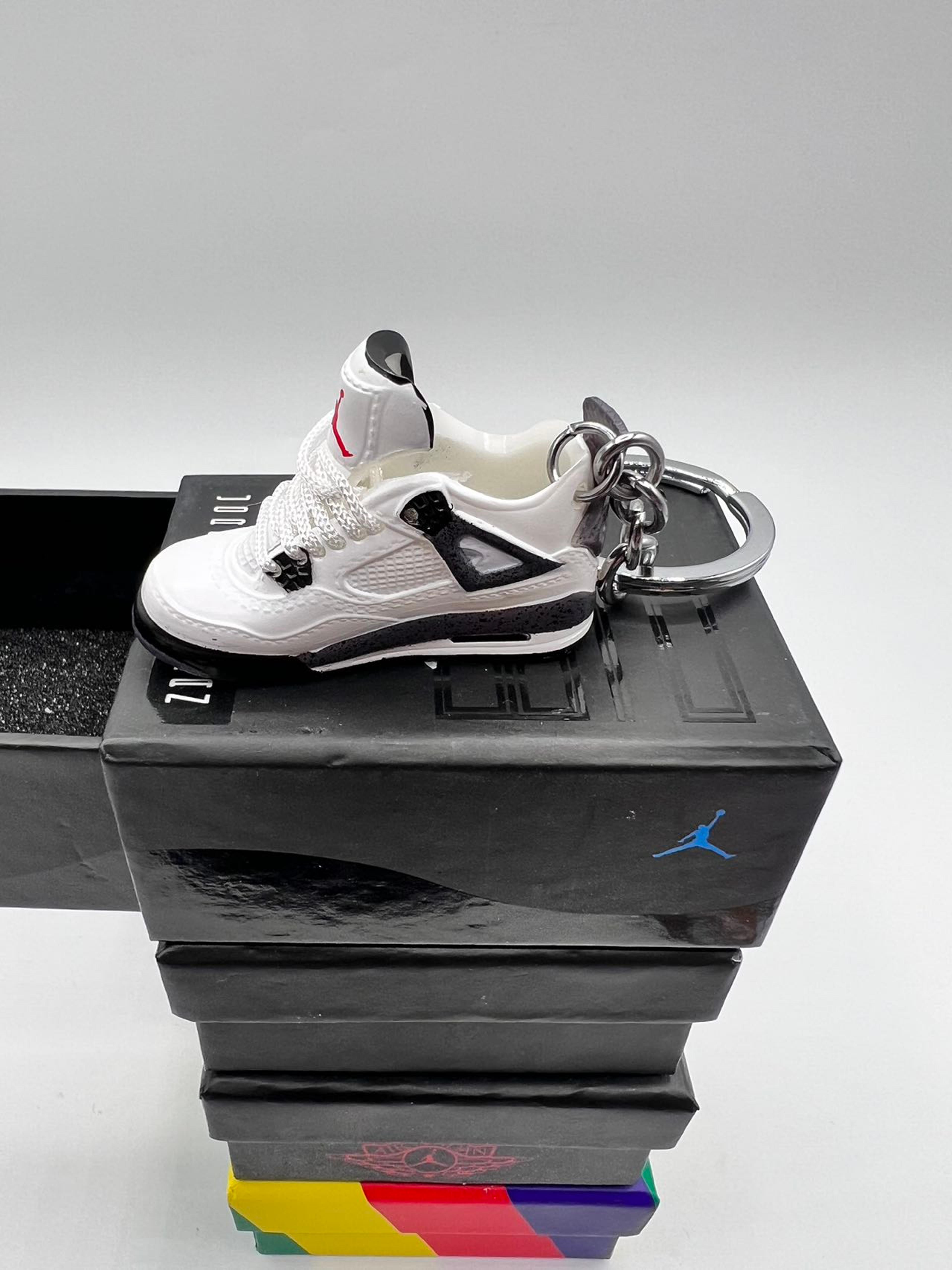 Free Shipping Nike Mini Jordan 4 Retro White Cement Keychain With Matching Box