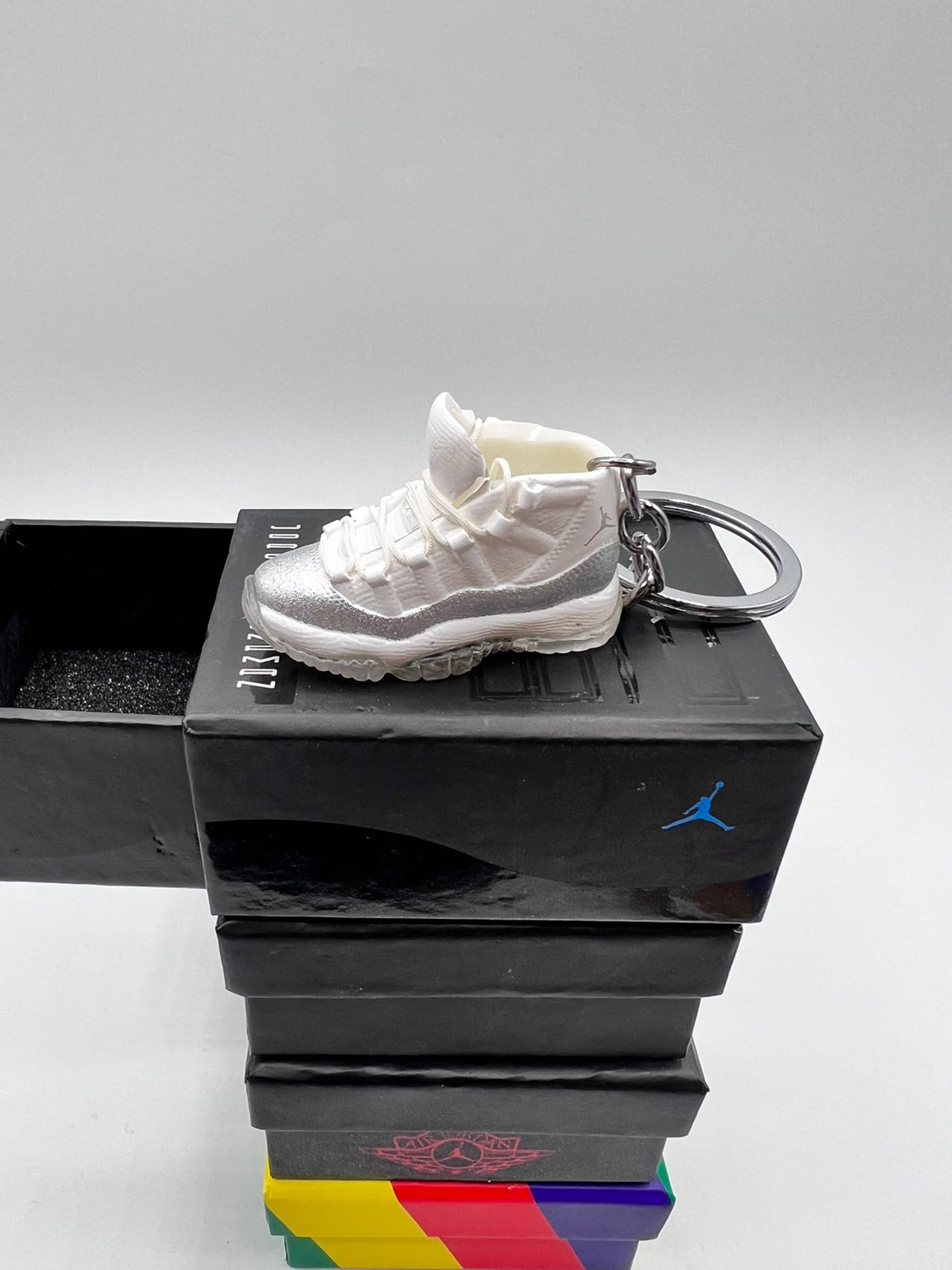 Free Shipping Nike Mini Jordan 11 Retro White/Metallic Silver Keychain With Matching Box