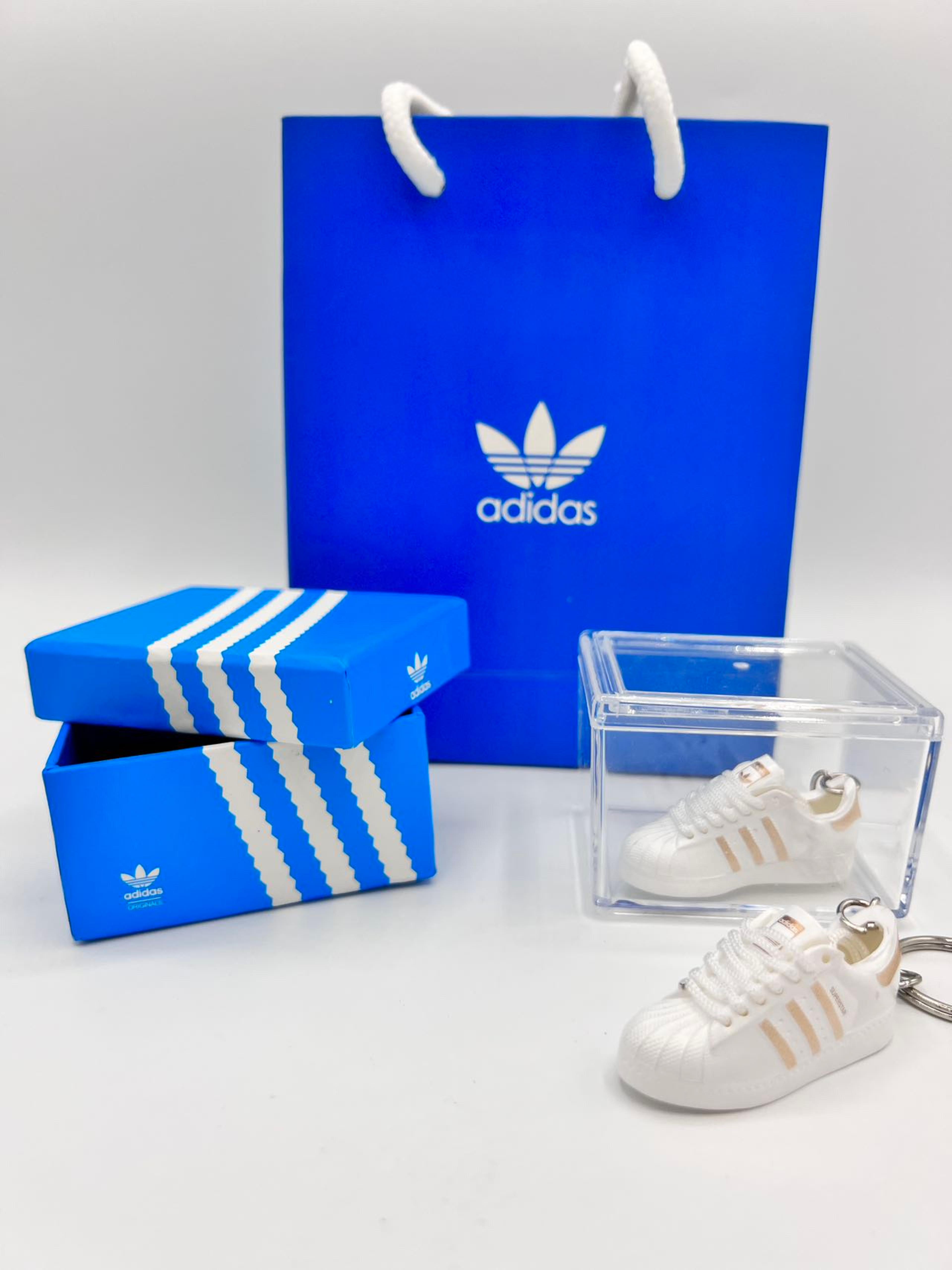 Free Shipping | Adidas Superstar Gold and White｜Mini Casual Classic Superstar Sneakers 3D Keychain ｜ Cardboard Shoebox Option ｜Mini Sneaker Collectible