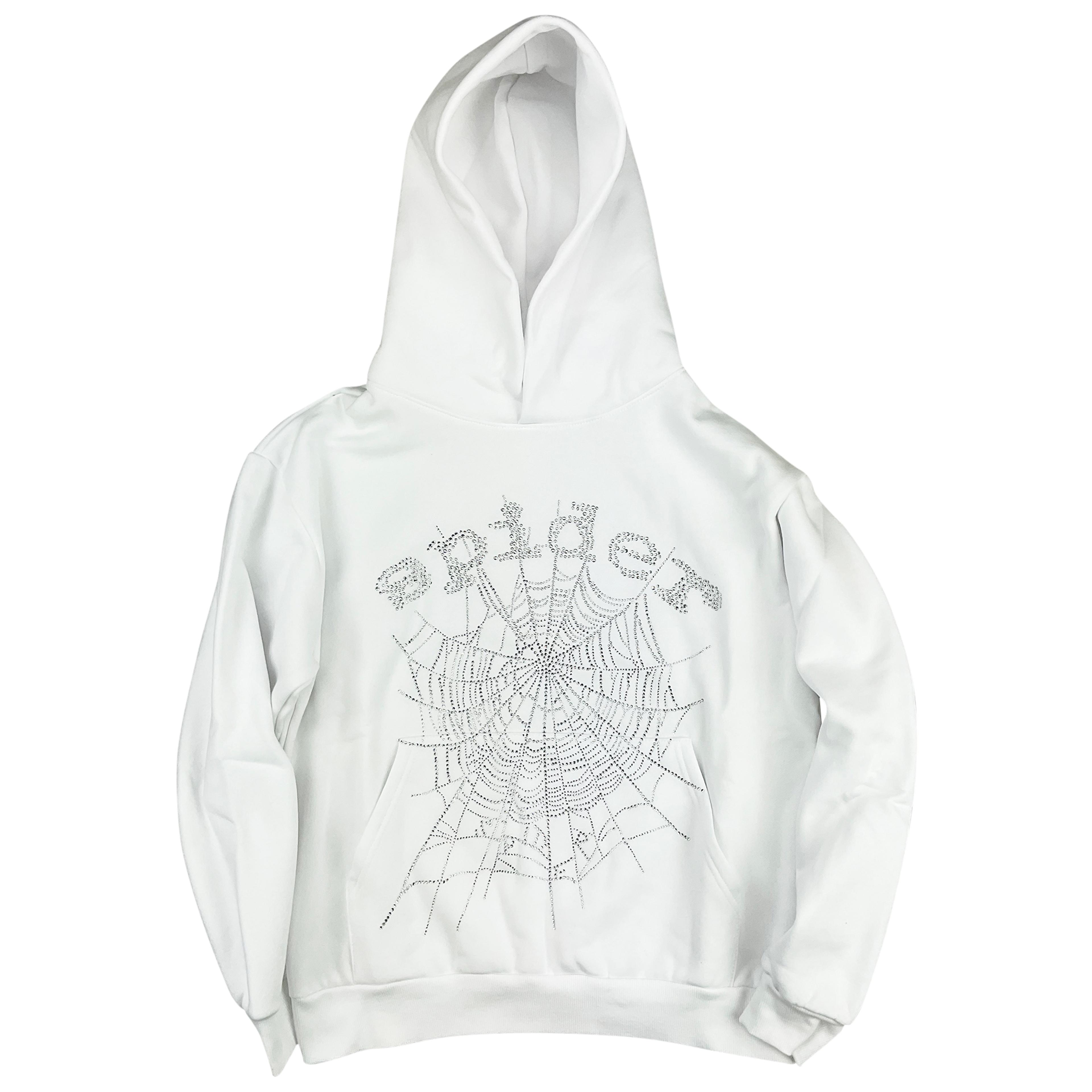 Sp5der OG Rhinestone Logo White Hoodie Sweatshirt | Spider Worldwide
