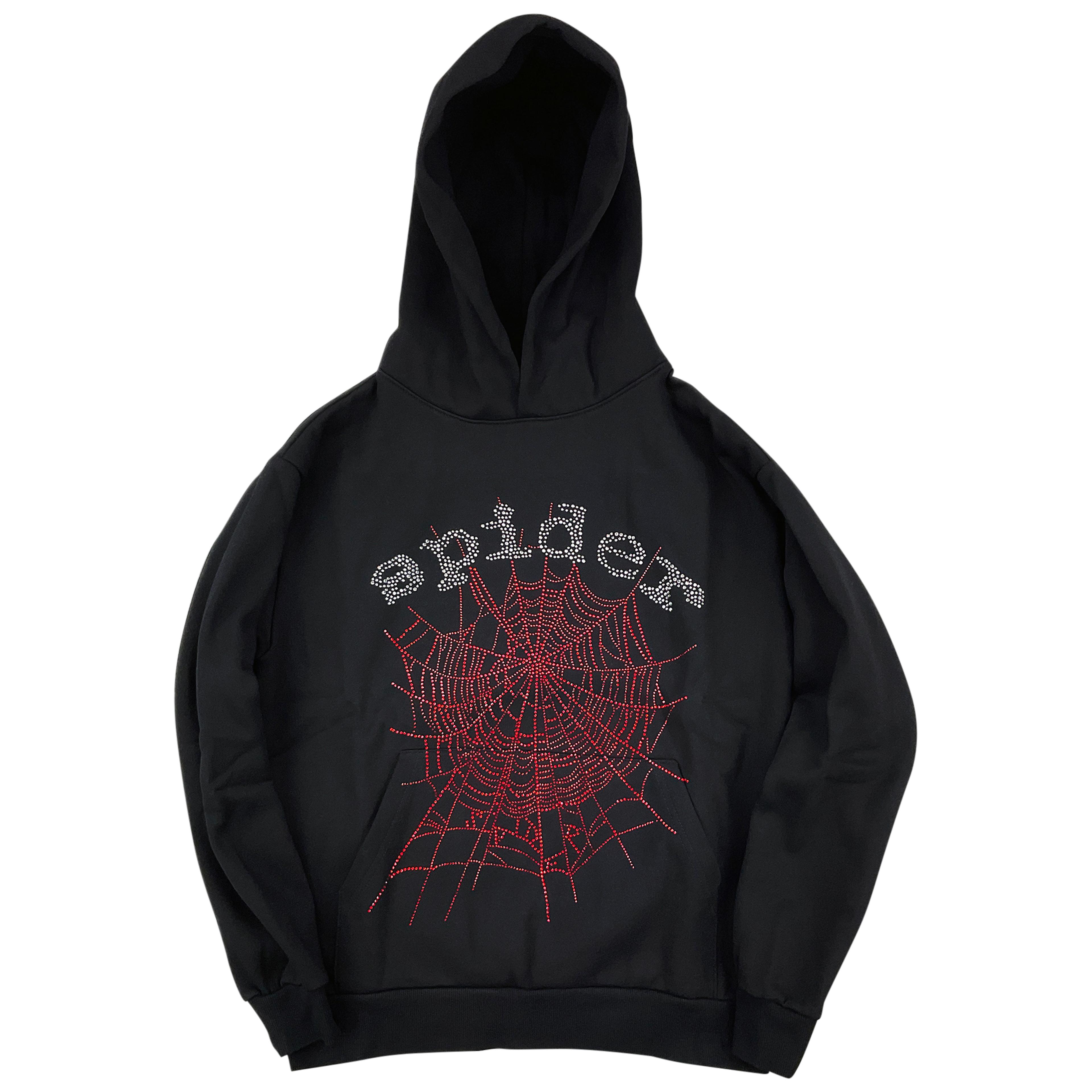 Sp5der OG Rhinestone Logo Black Hoodie Sweatshirt | Spider Worldwide