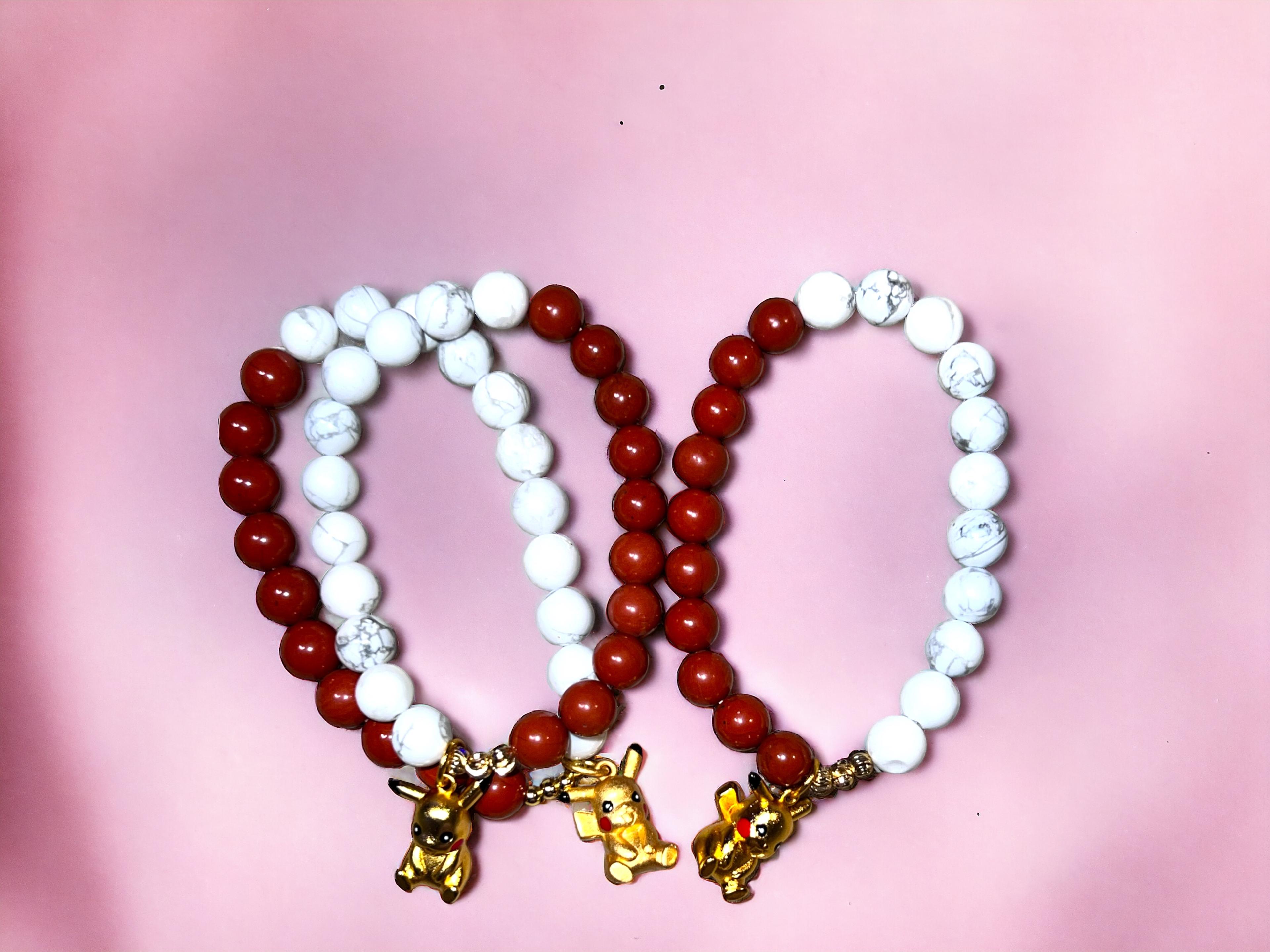 howlite and red jasper pikachu bracelet