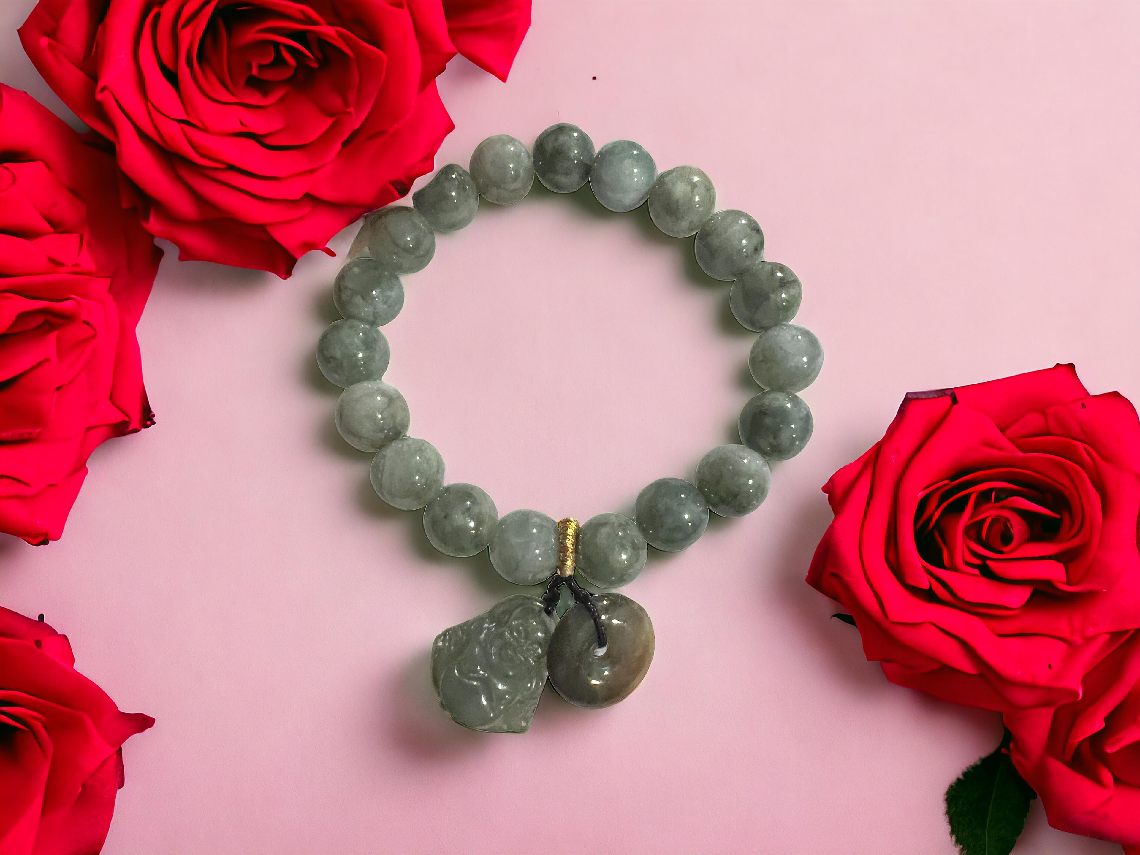 Green Jade big bead with buddha charm bracelet