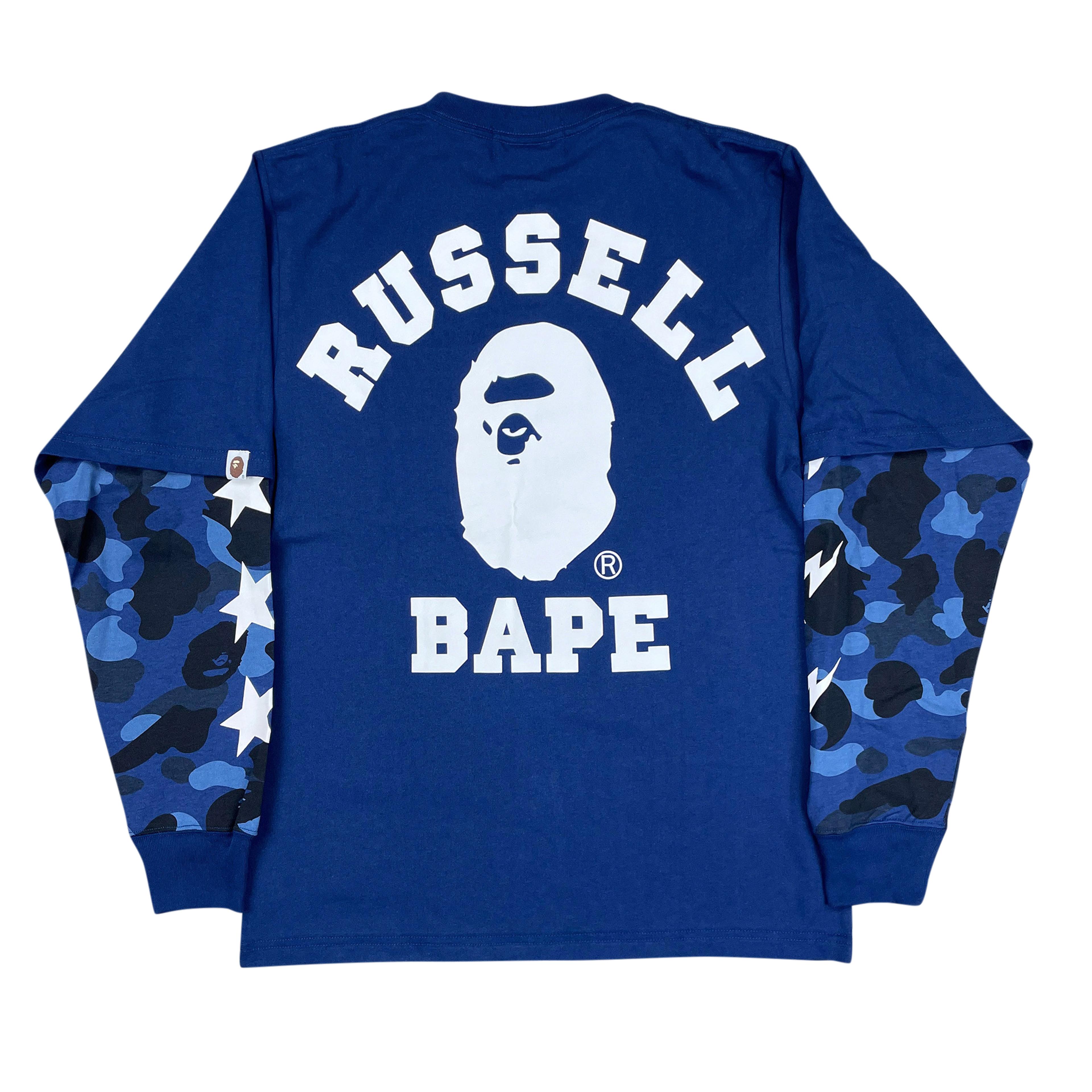 BAPE x Russell Long Sleeve T-shirt Blue | A Bathing Ape