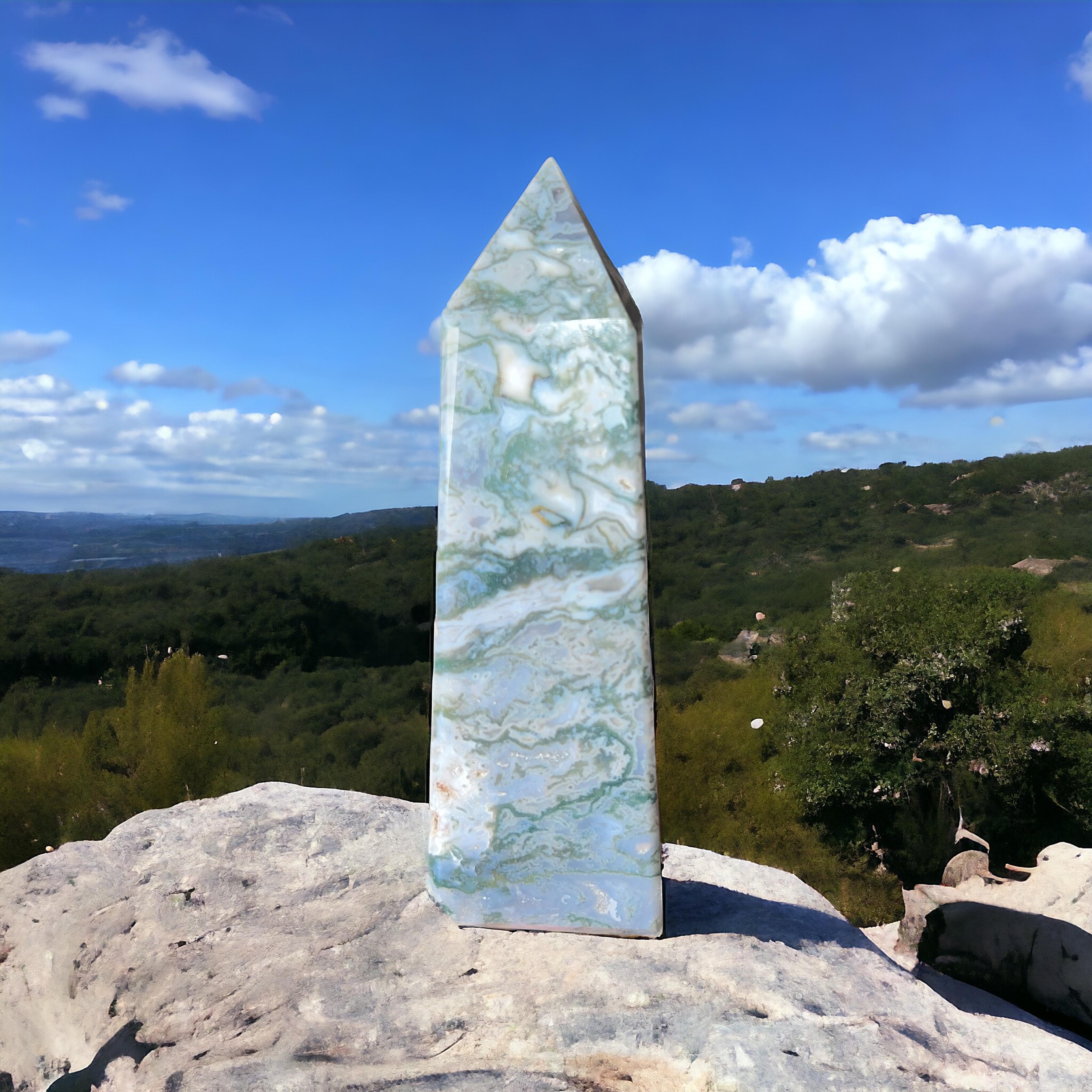 Huge Moss Agate Tower 