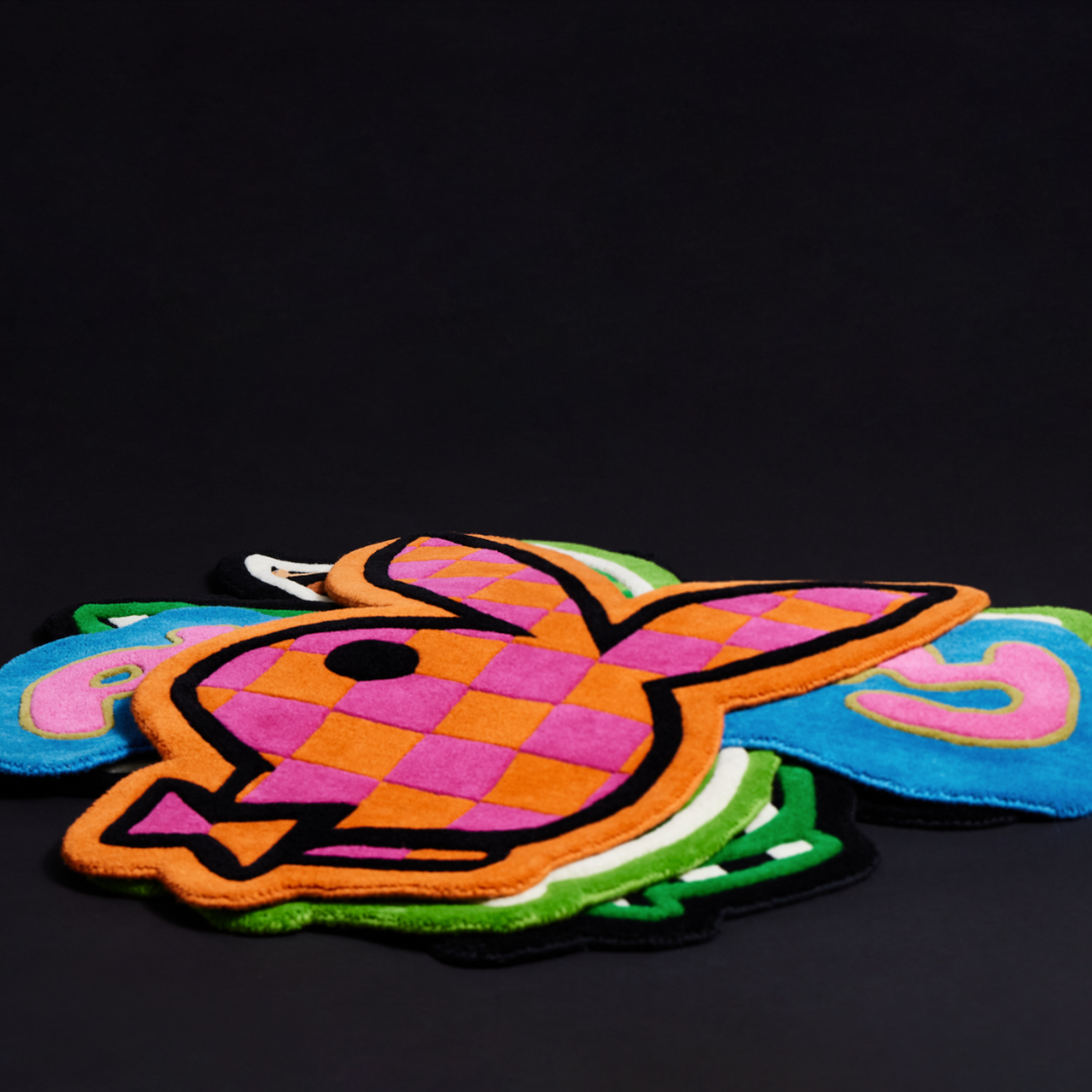 Alternate View 4 of PLAYBOY x WAVEY CASA Bunny Head Rug - Pink & Orange Check