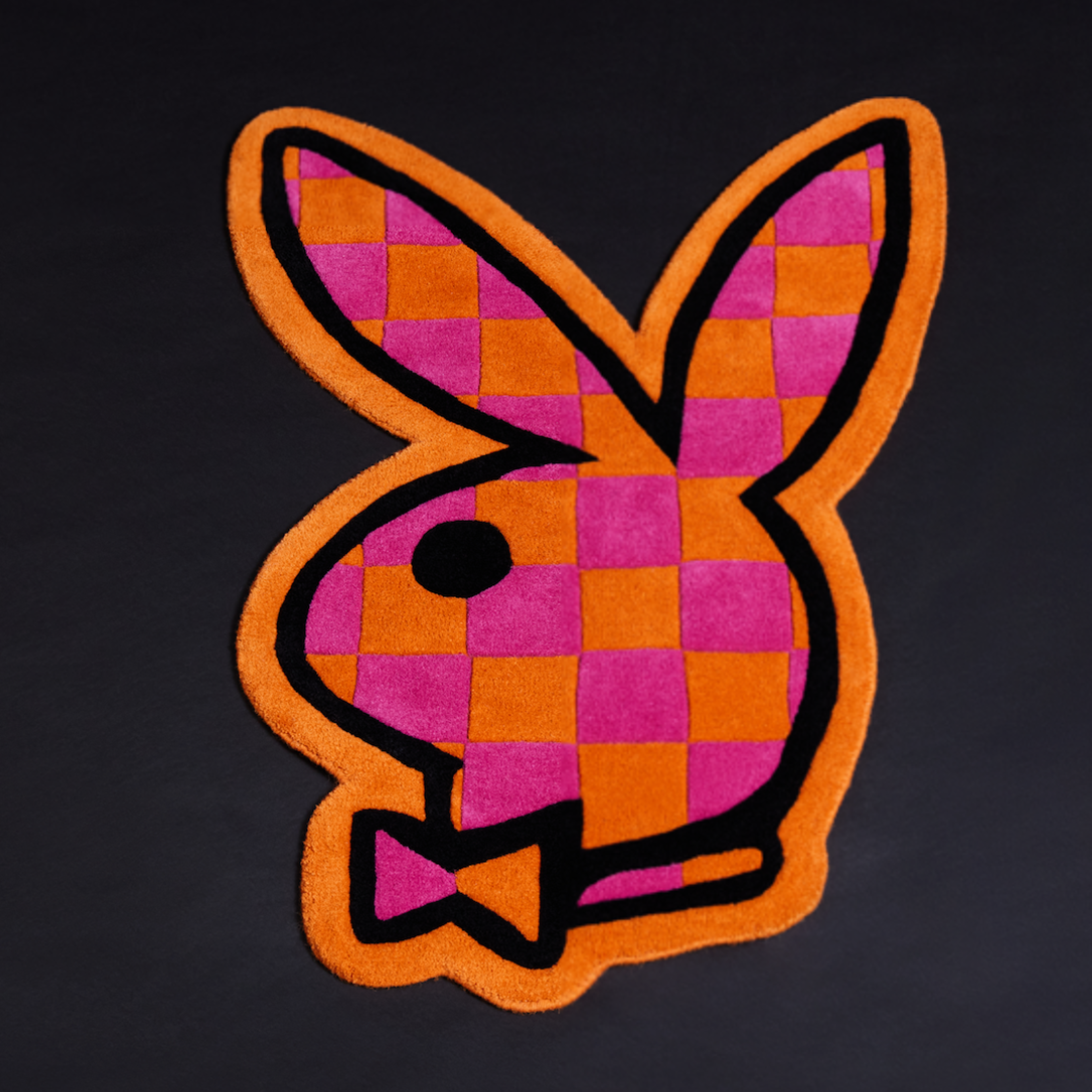 PLAYBOY x WAVEY CASA Bunny Head Rug - Pink & Orange Check