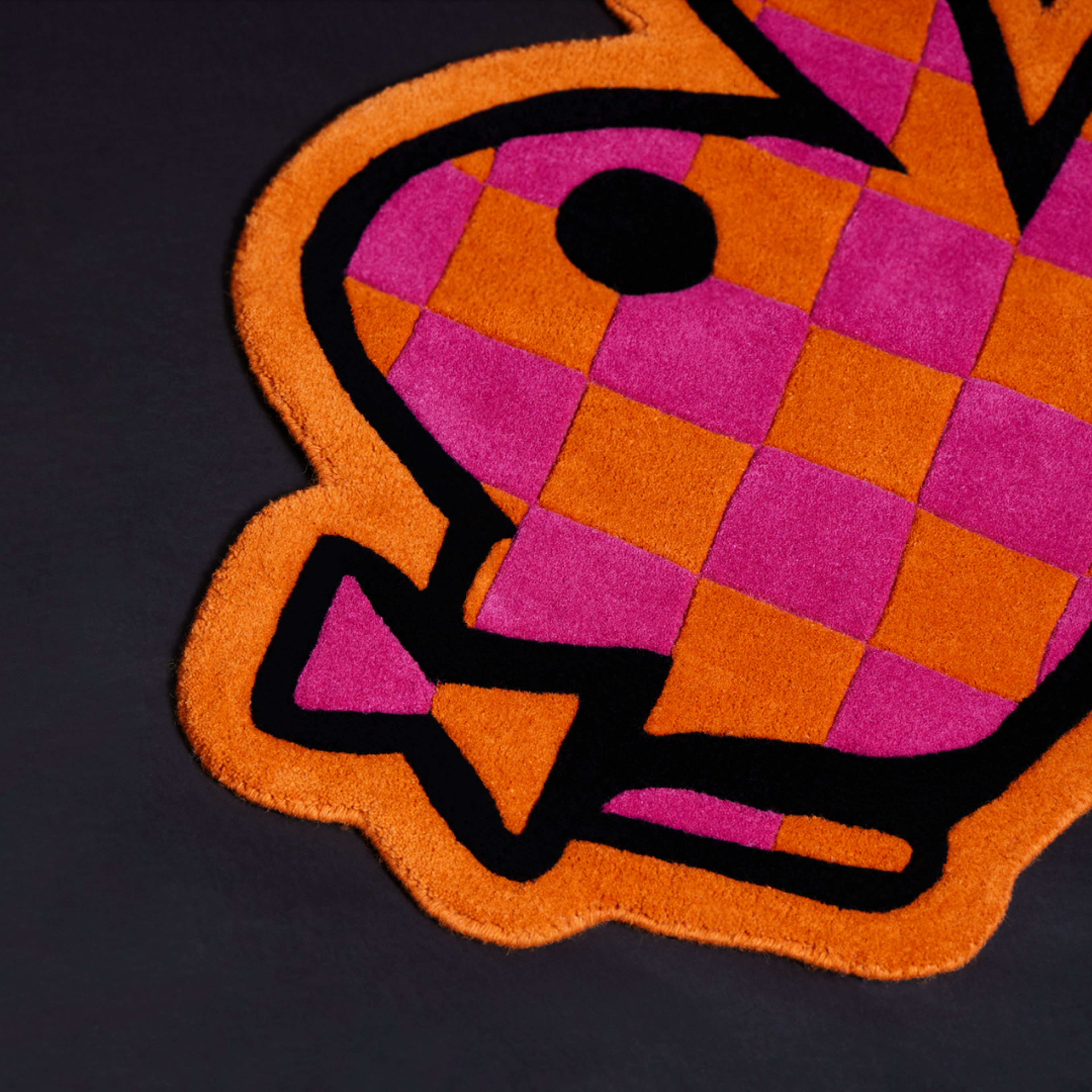 Alternate View 1 of PLAYBOY x WAVEY CASA Bunny Head Rug - Pink & Orange Check