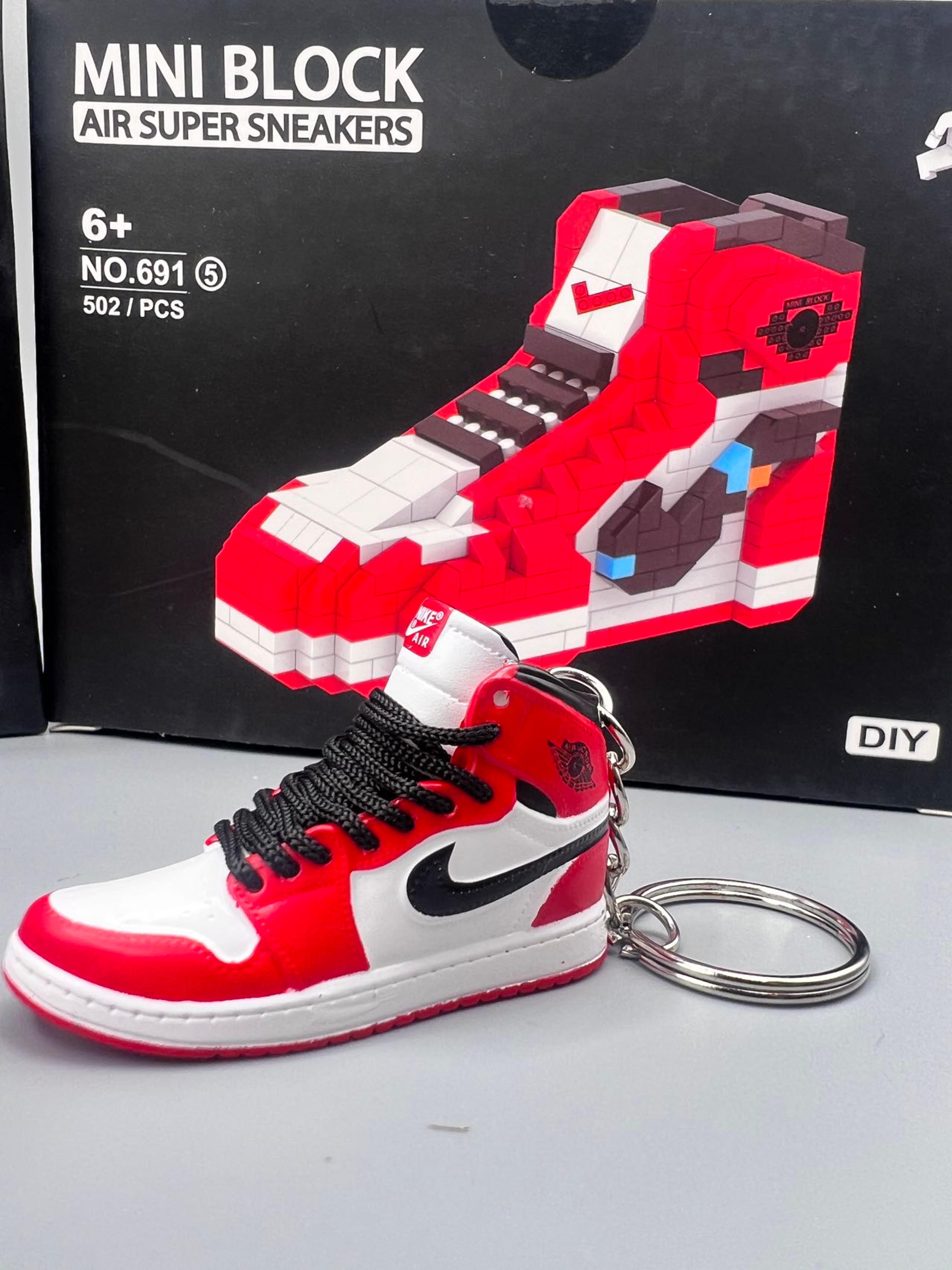 Alternate View 3 of Mini Shoe Building Block Bred/Banned" Sneaker Bricks With Matching Key Chains Option