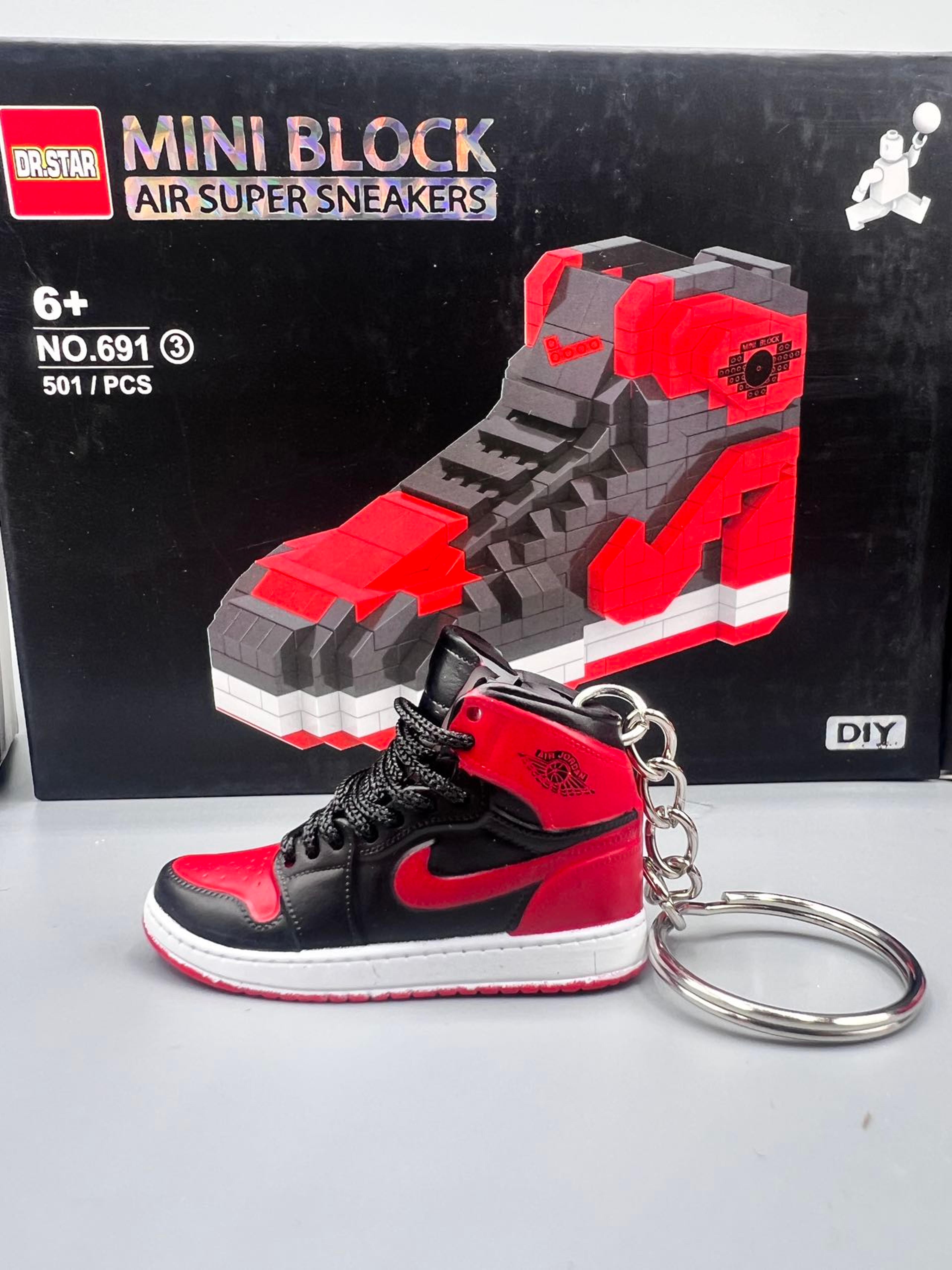 Alternate View 2 of Mini Shoe Building Block Bred/Banned" Sneaker Bricks With Matching Key Chains Option