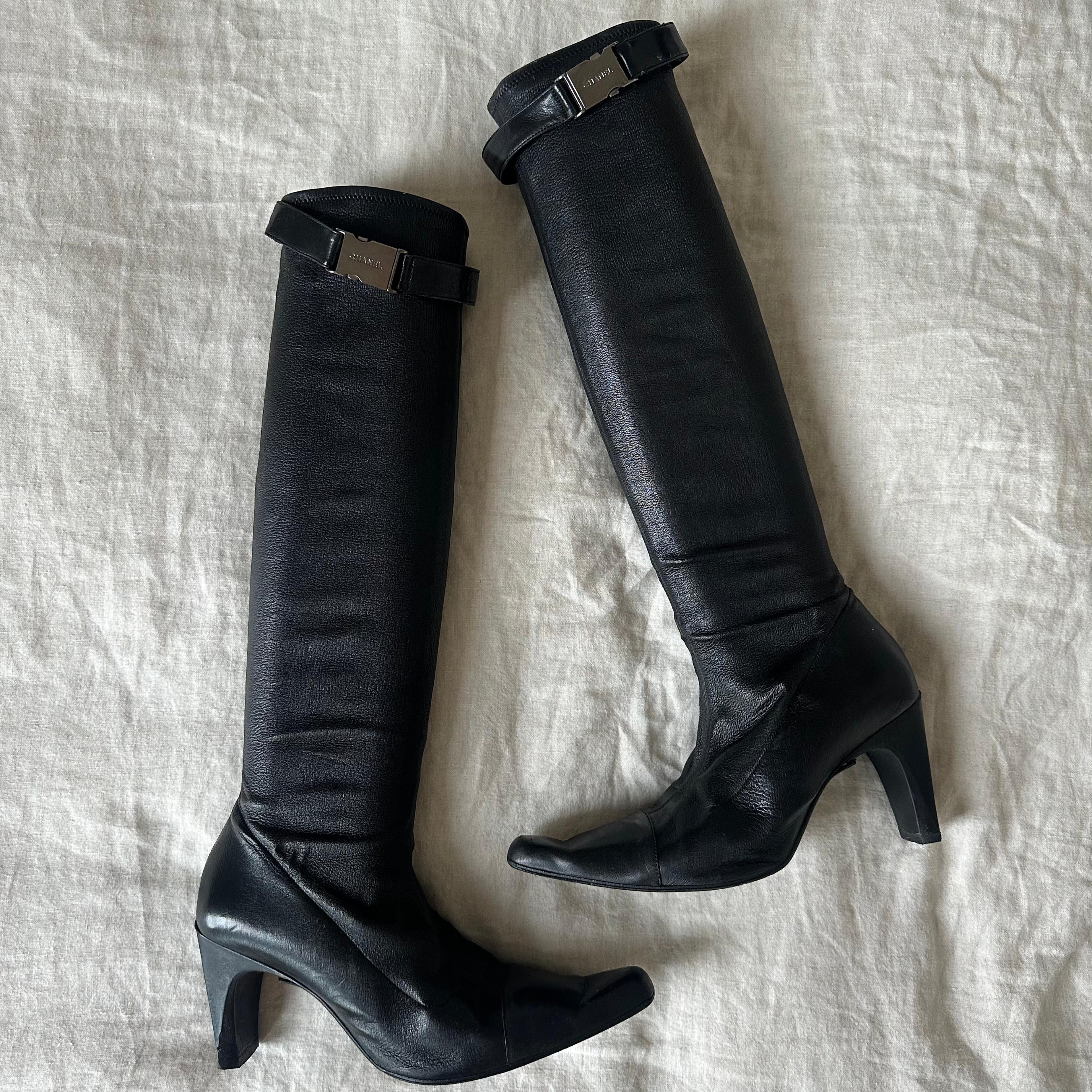 Chanel Buckle Boots in Black Size 39